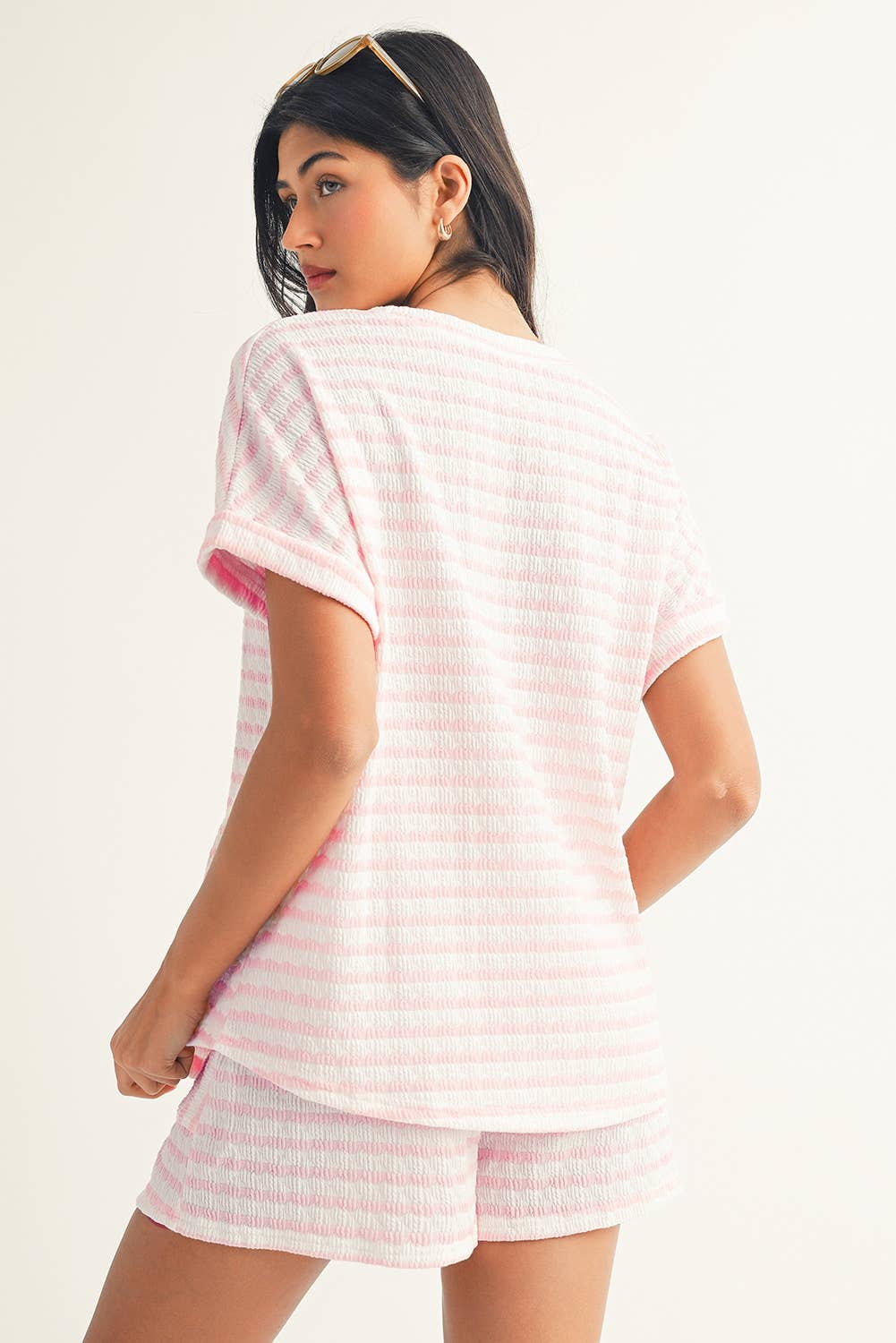 Pink and White Stripe Print Set