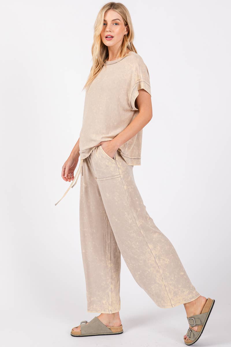 MINERAL WASHED TOP AND PANTS RIB SETS