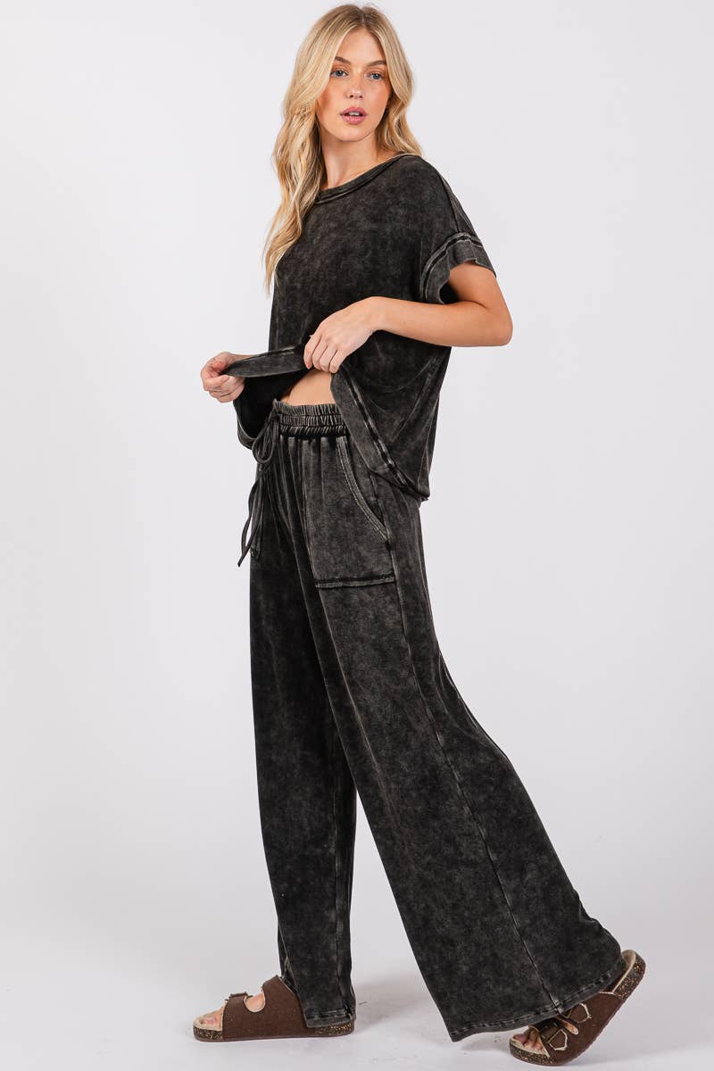 MINERAL WASHED TOP AND PANTS RIB SETS