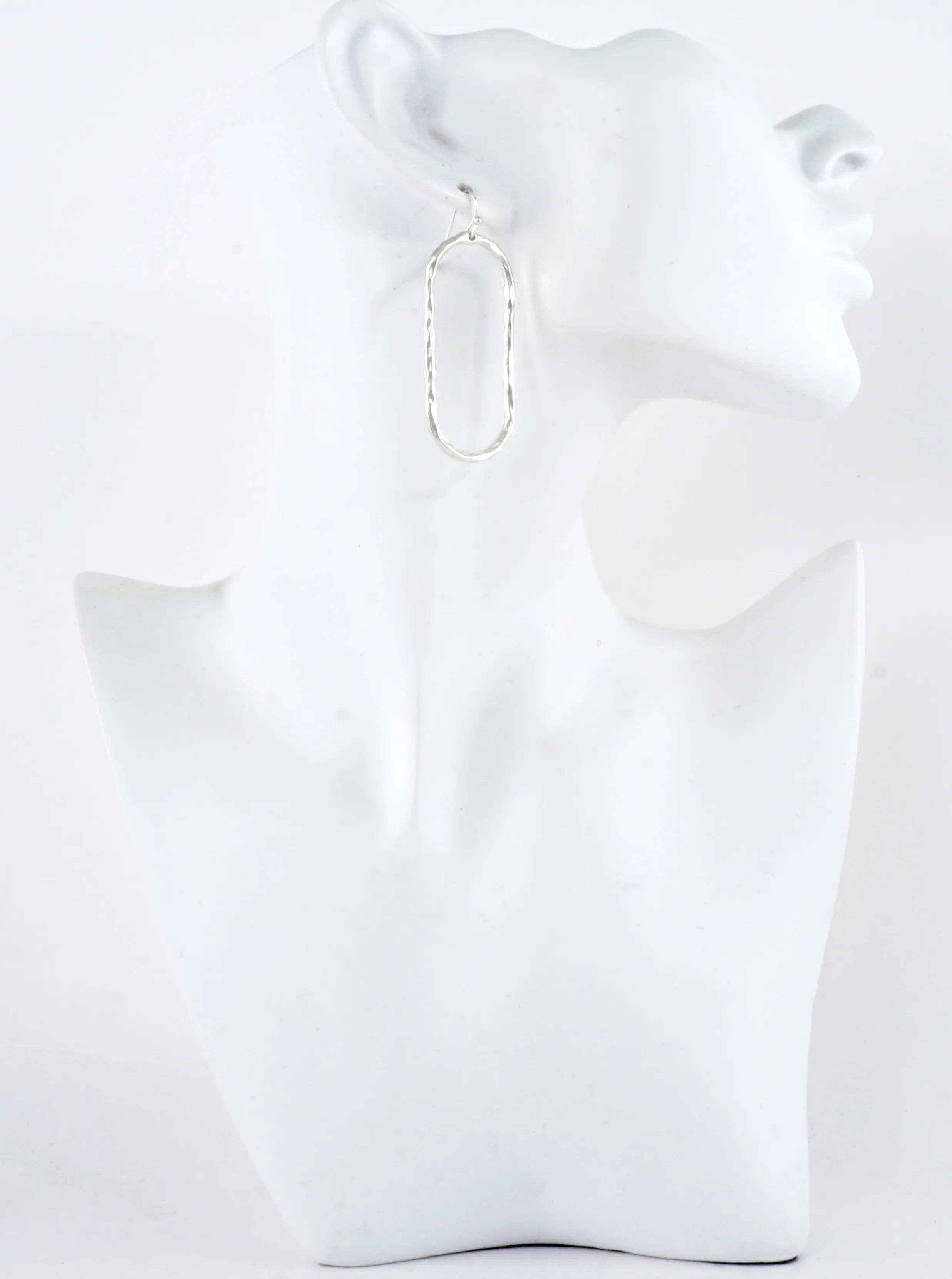 Hammered Oval Frame Drop Earrings