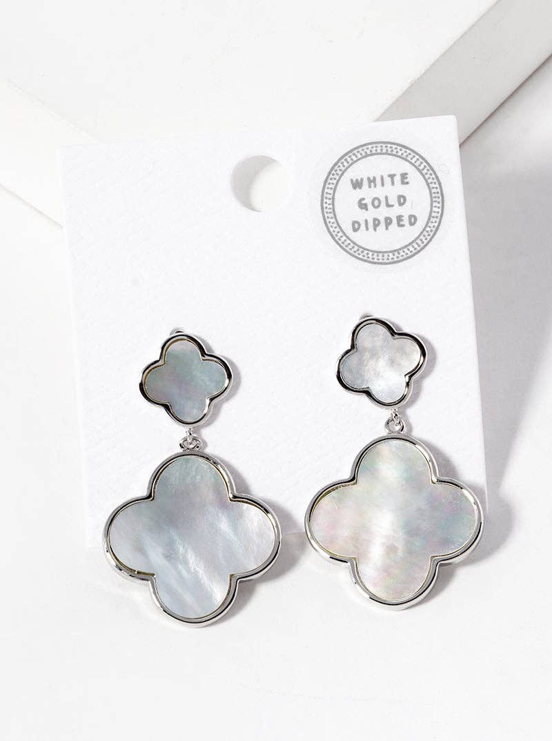 18K Gold Dipped Double Quatrefoil Drop Dangle Post Earrings