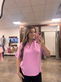 Woven Airflow Collared V Neck Short Sleeve Top - Zenana