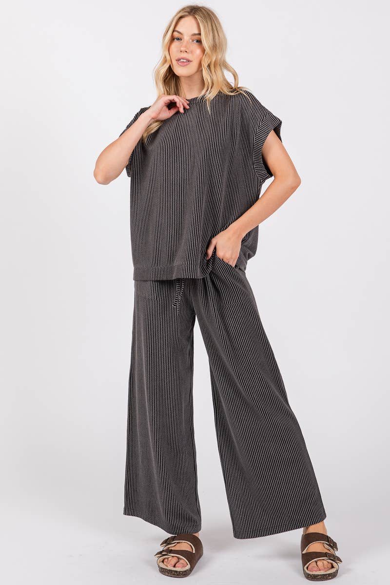 Striped Rib Knit Lounge Set