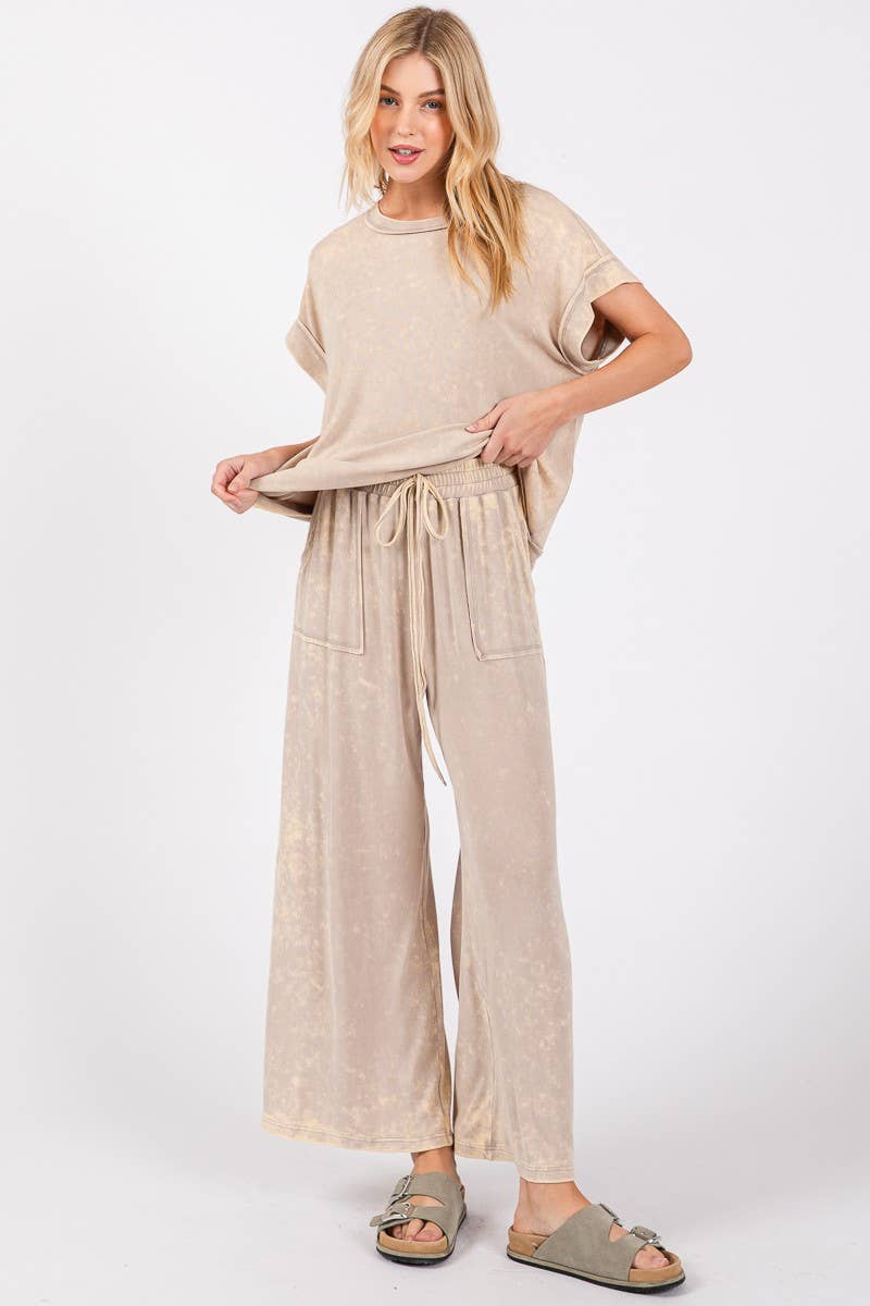 MINERAL WASHED TOP AND PANTS RIB SETS