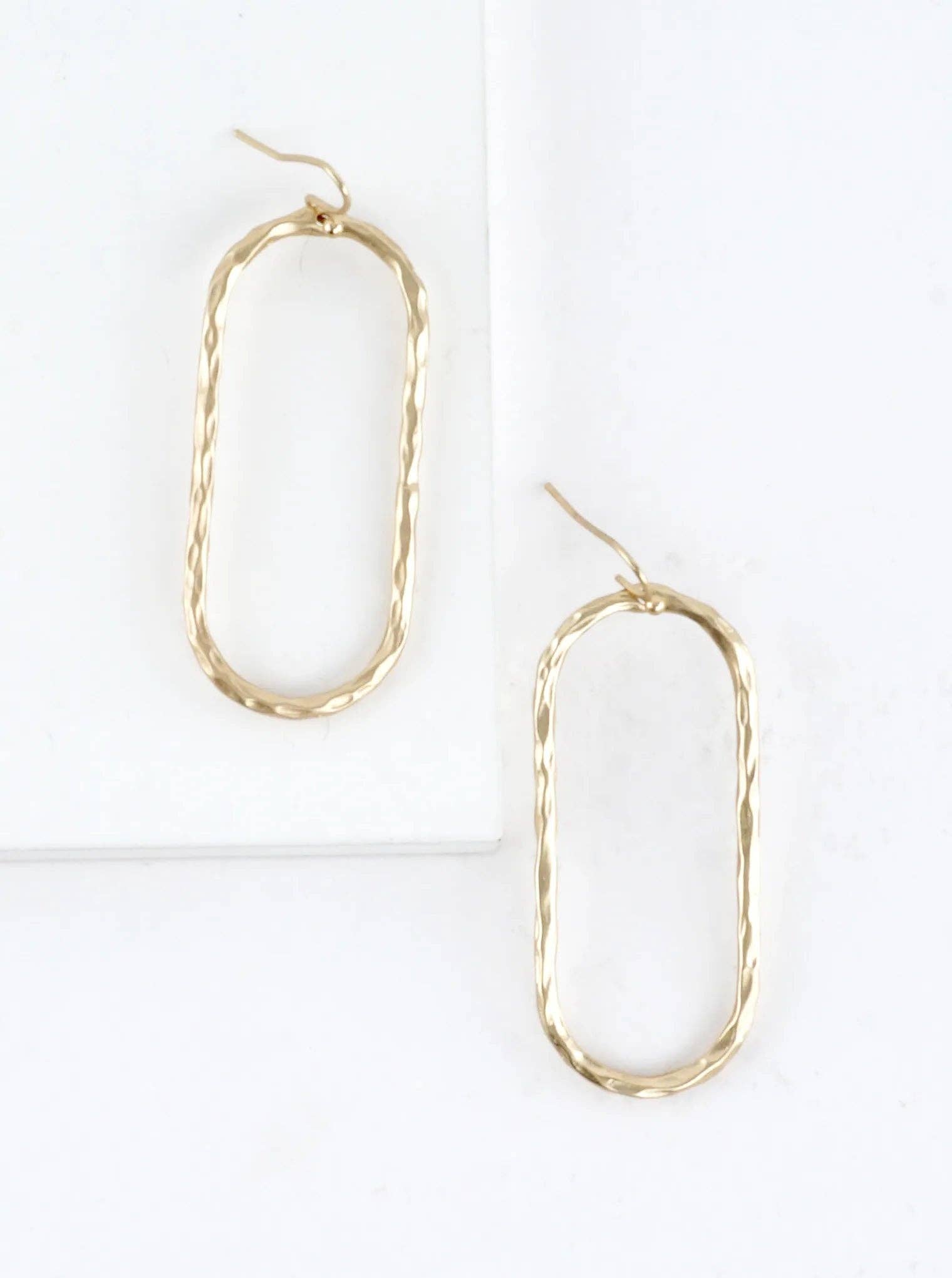 Hammered Oval Frame Drop Earrings