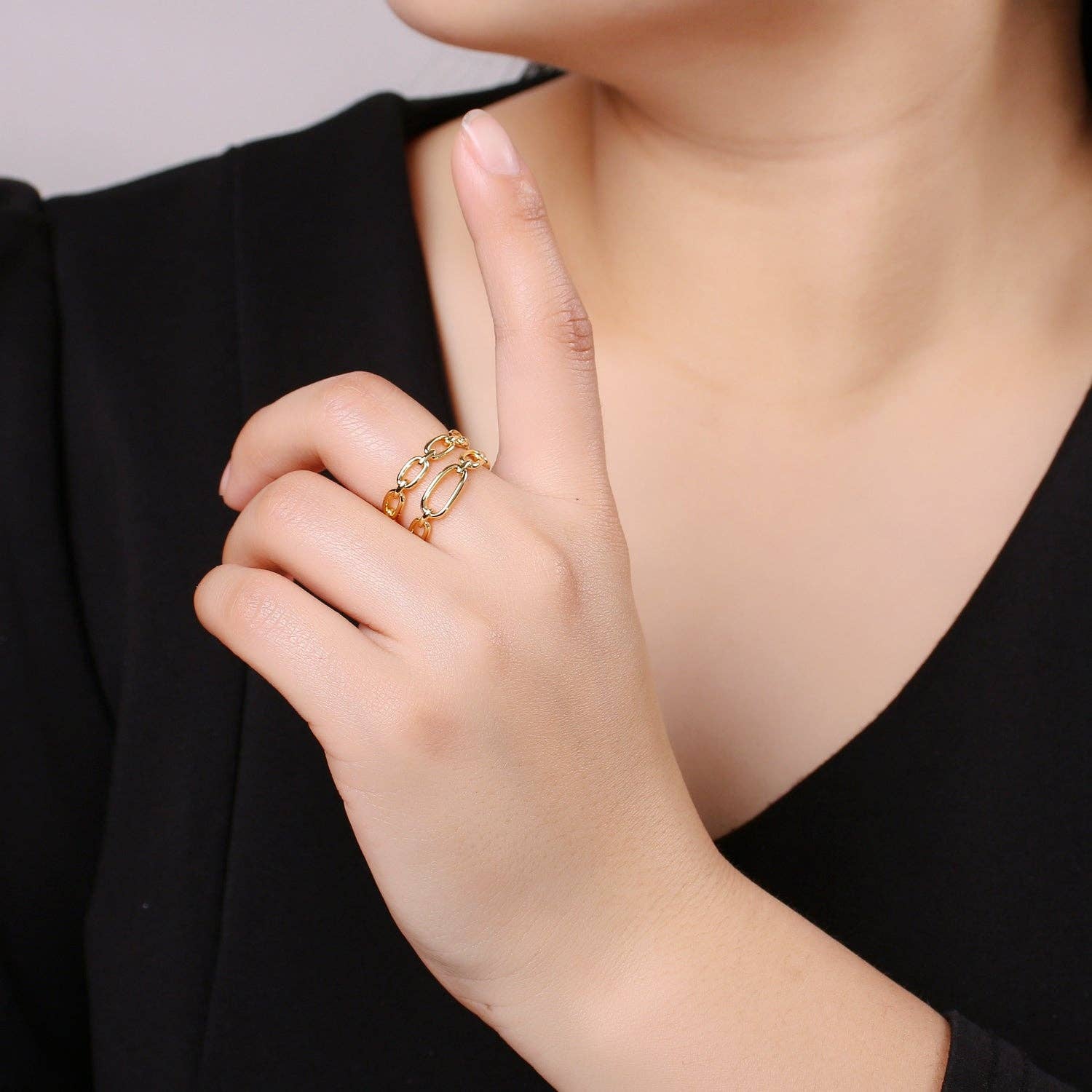 14k Gold Filled Chain Ring, Gold Stacking Ring, Thick Chain