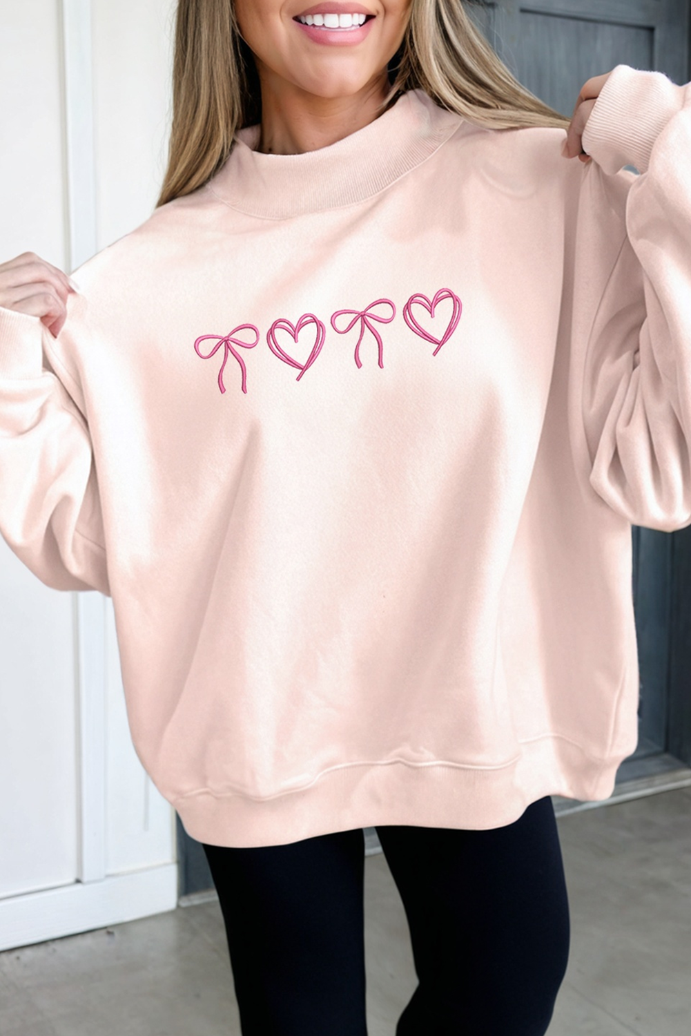 LAS Valentines Bow Heart Embroidered Sweatshirt (S-XL)