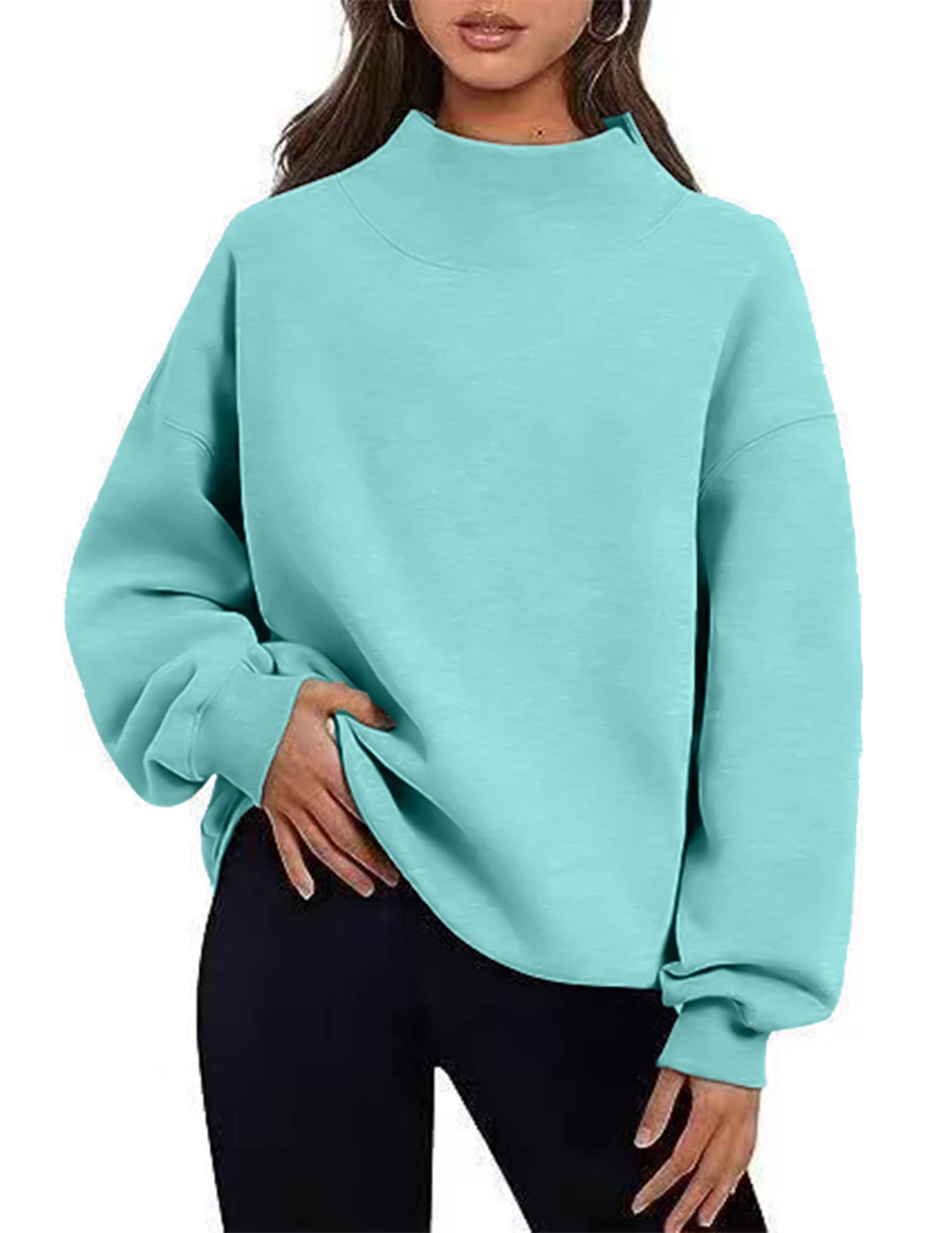 Oversized Mock Neck Top Sweatshirt
