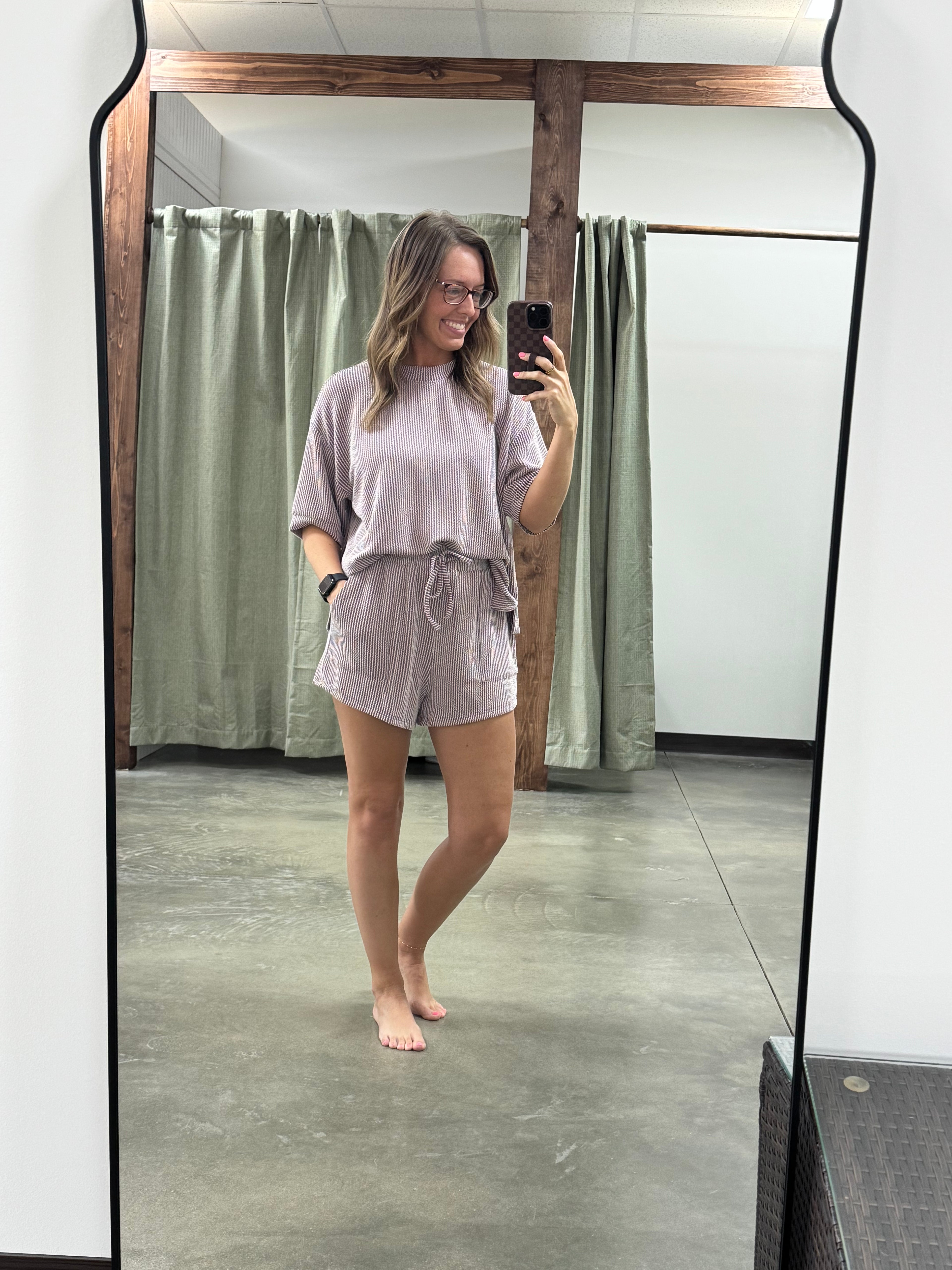 RIBBED ROUND NECK TOP AND SHORTS SET