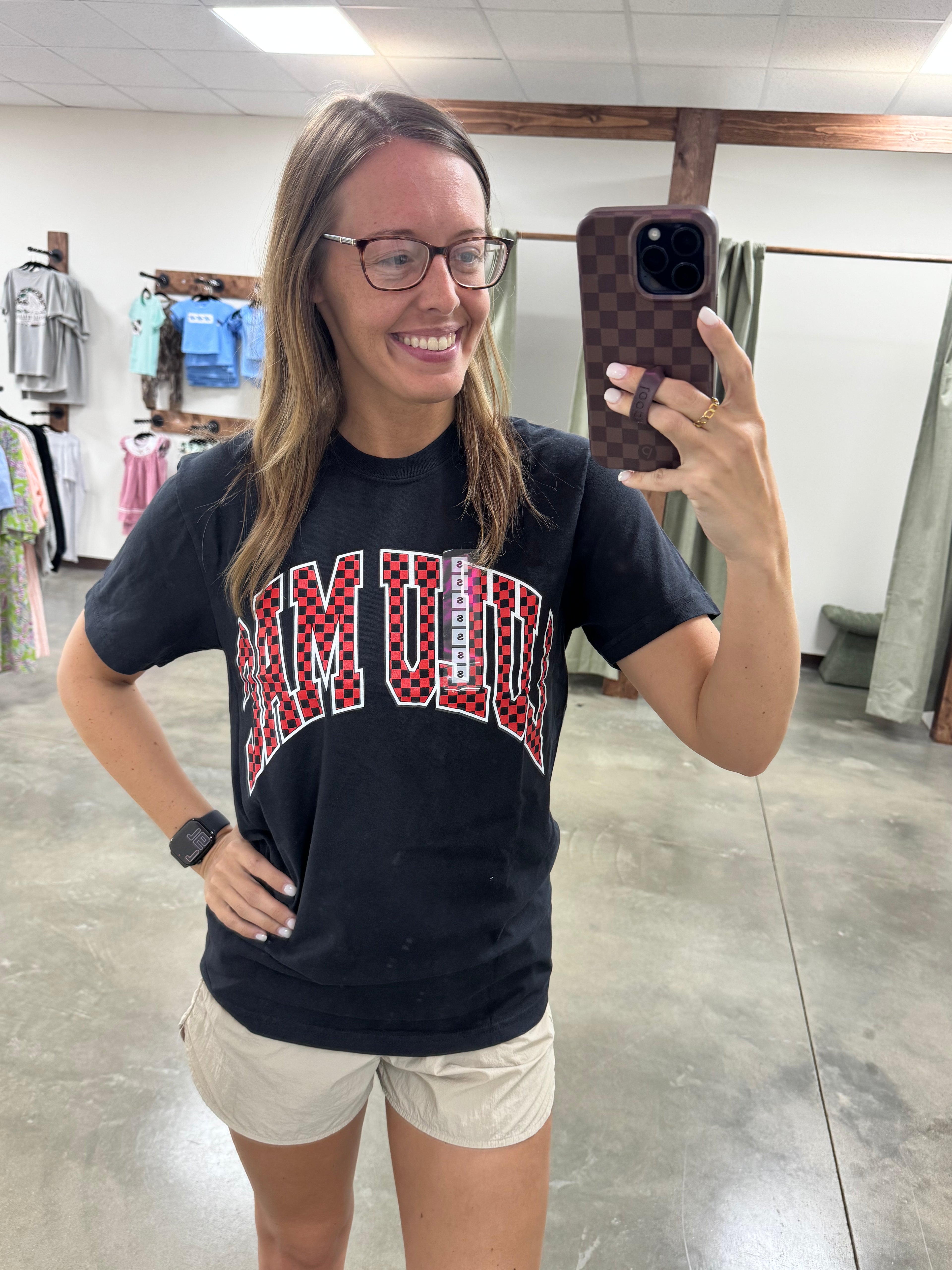 Lulumac Red/Black Checkered Adult Black Comfort Colors Tee