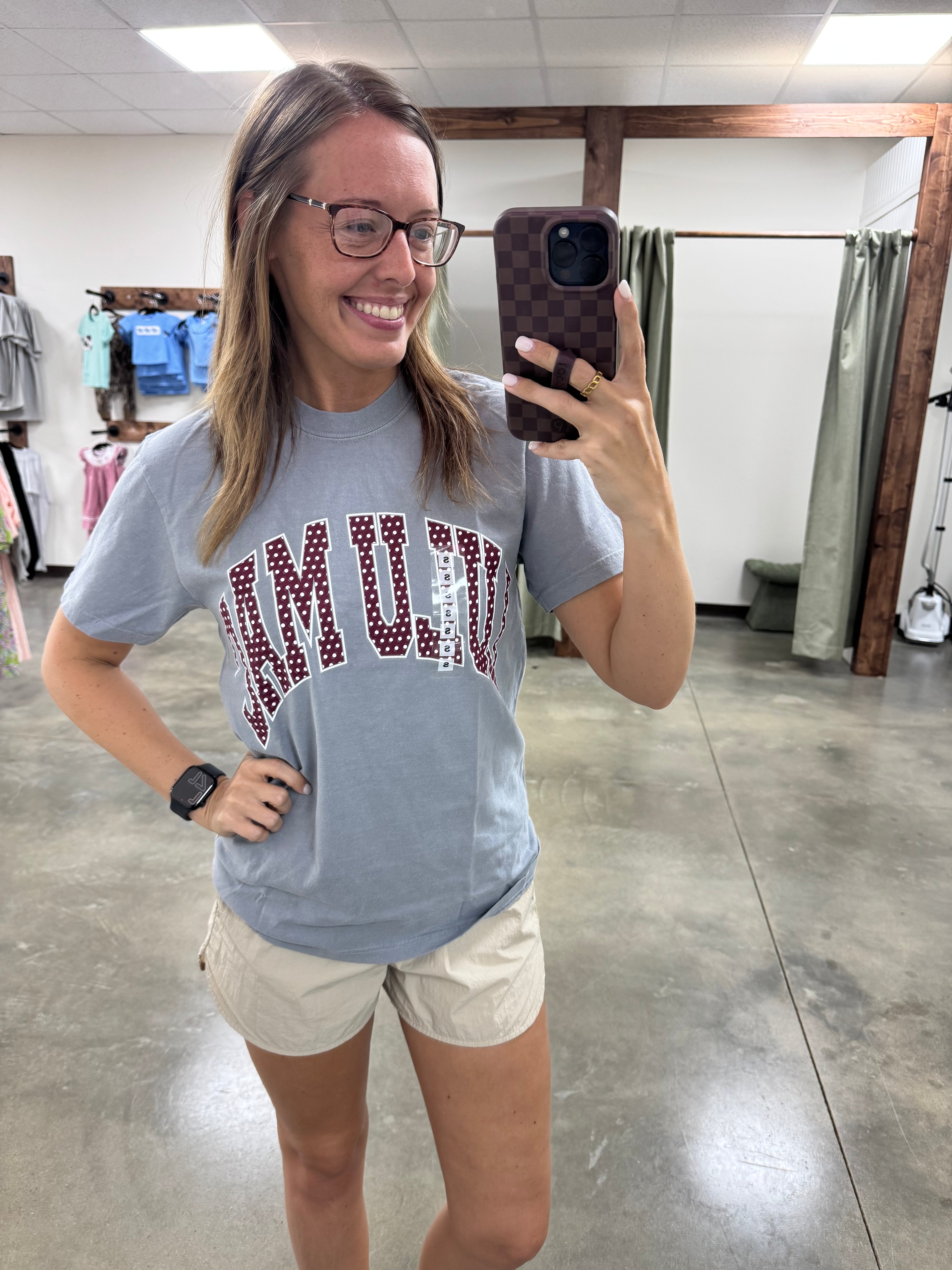 Lulumac Maroon/White Polka Dot Adult Granite Comfort Colors Tee