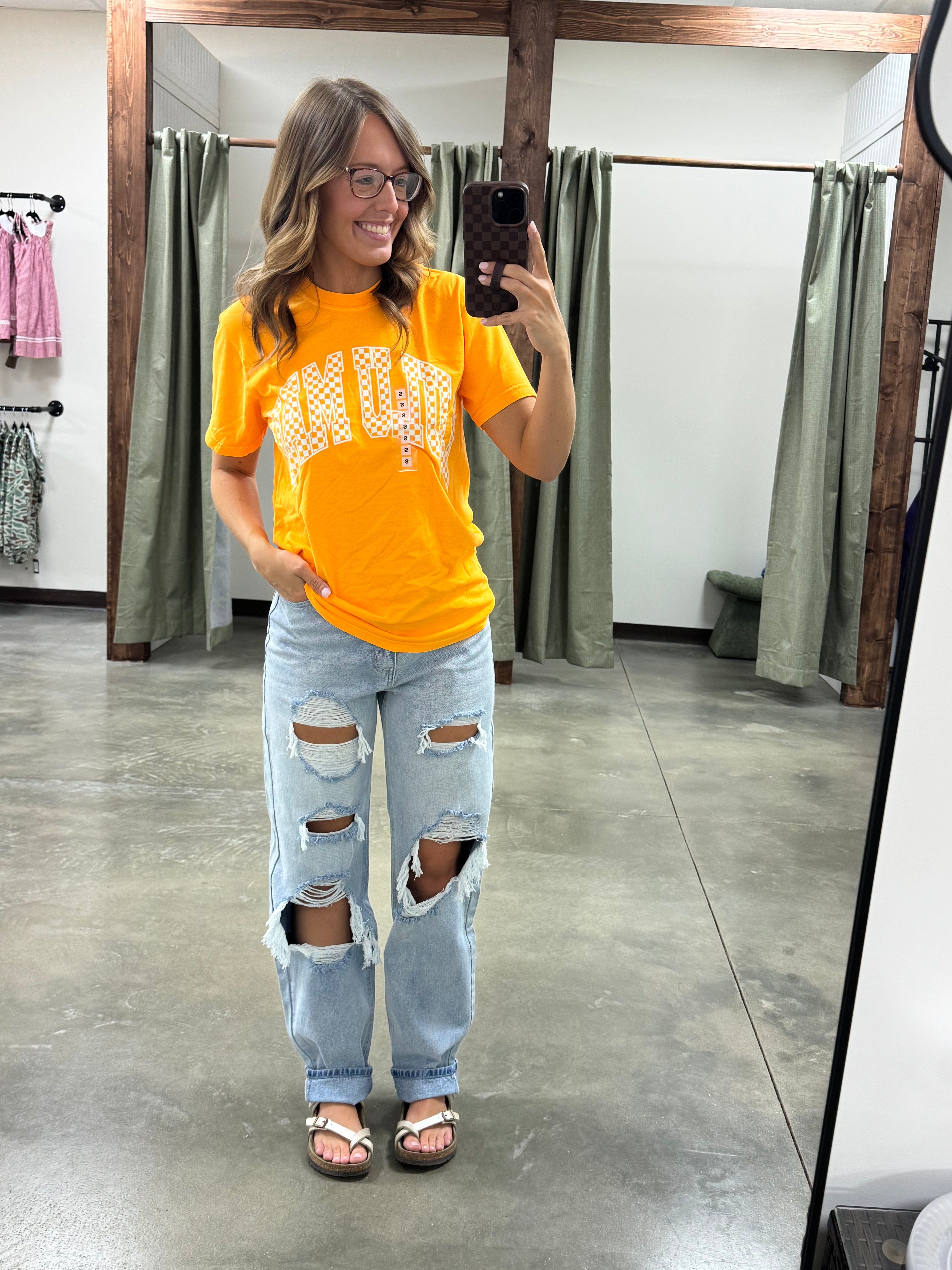 Tennessee Checkered Adult Bright Orange Comfort Colors Tee