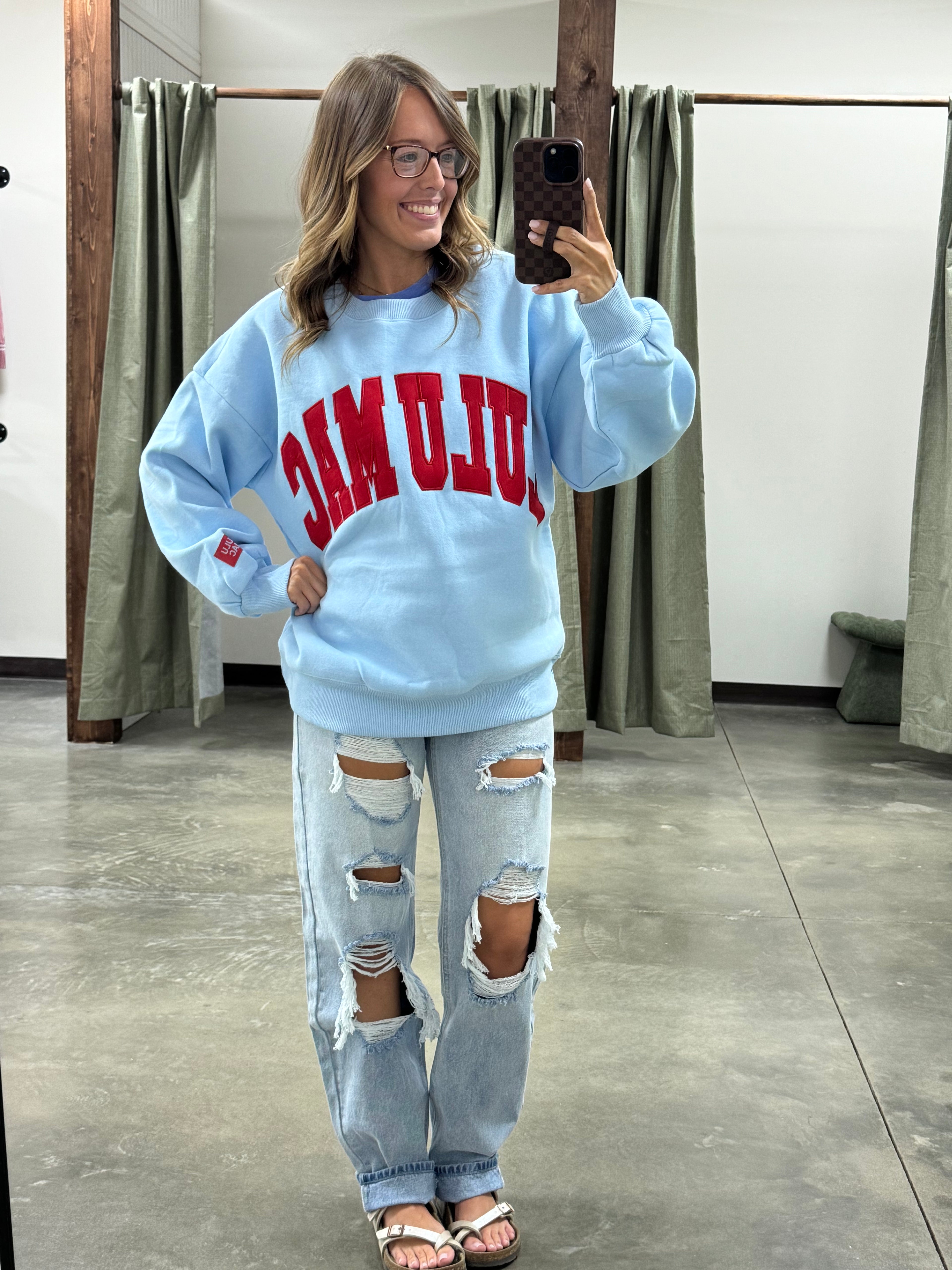 Lulumac Light Blue/Red Stitch