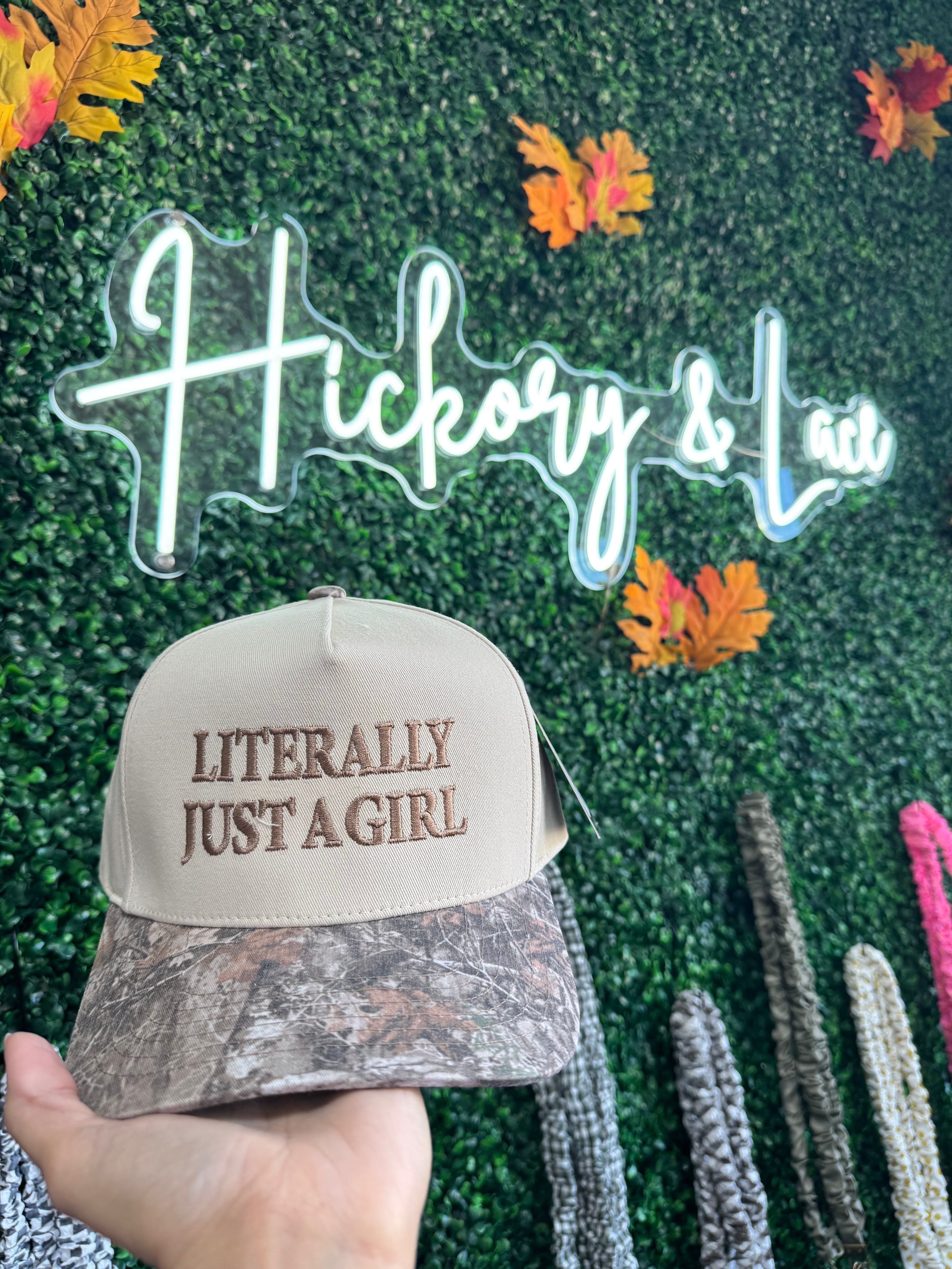 Two Tone Cap Literally Just a Girl Camo/Beige