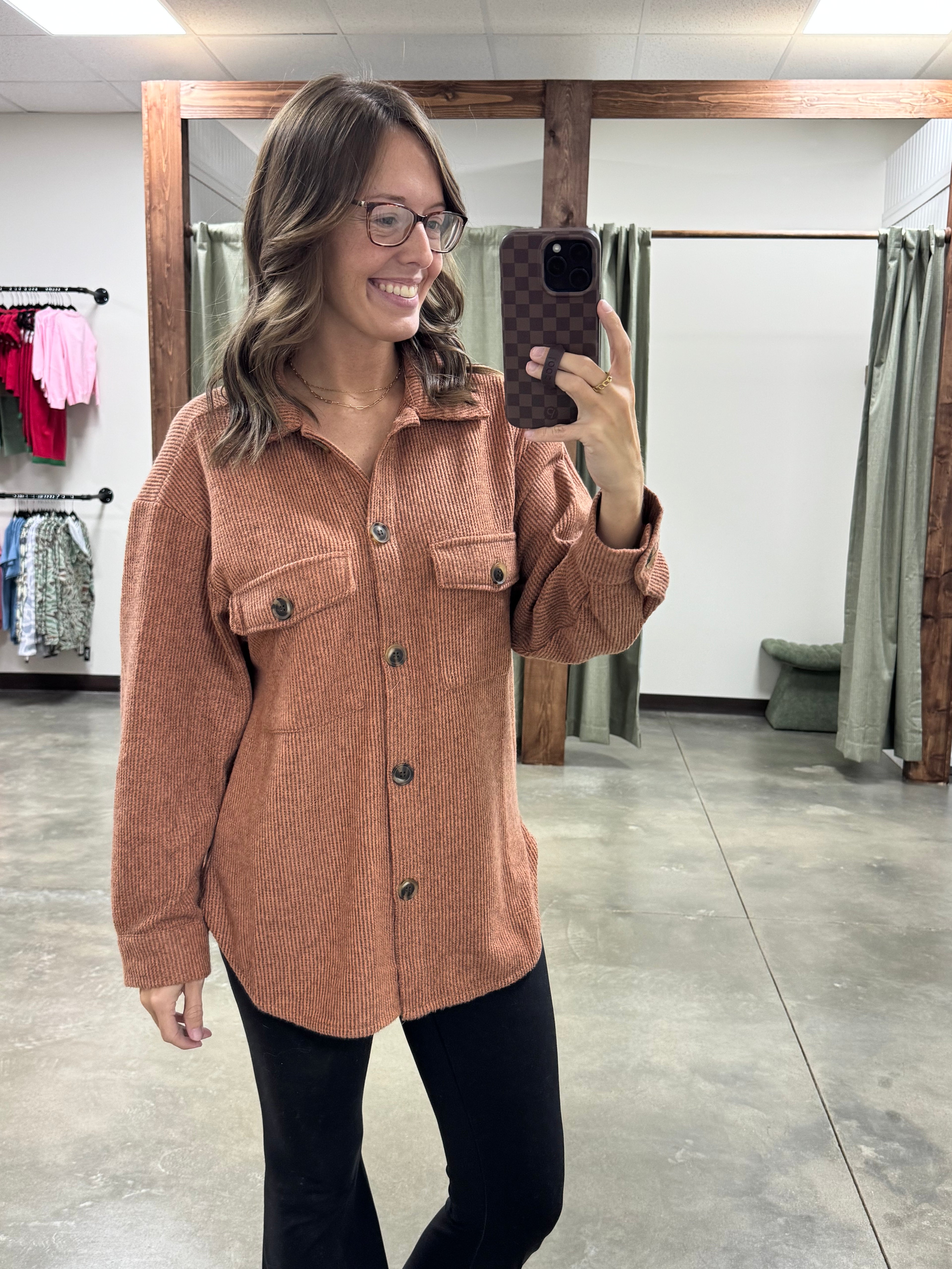 Brushed waffle knit shacket