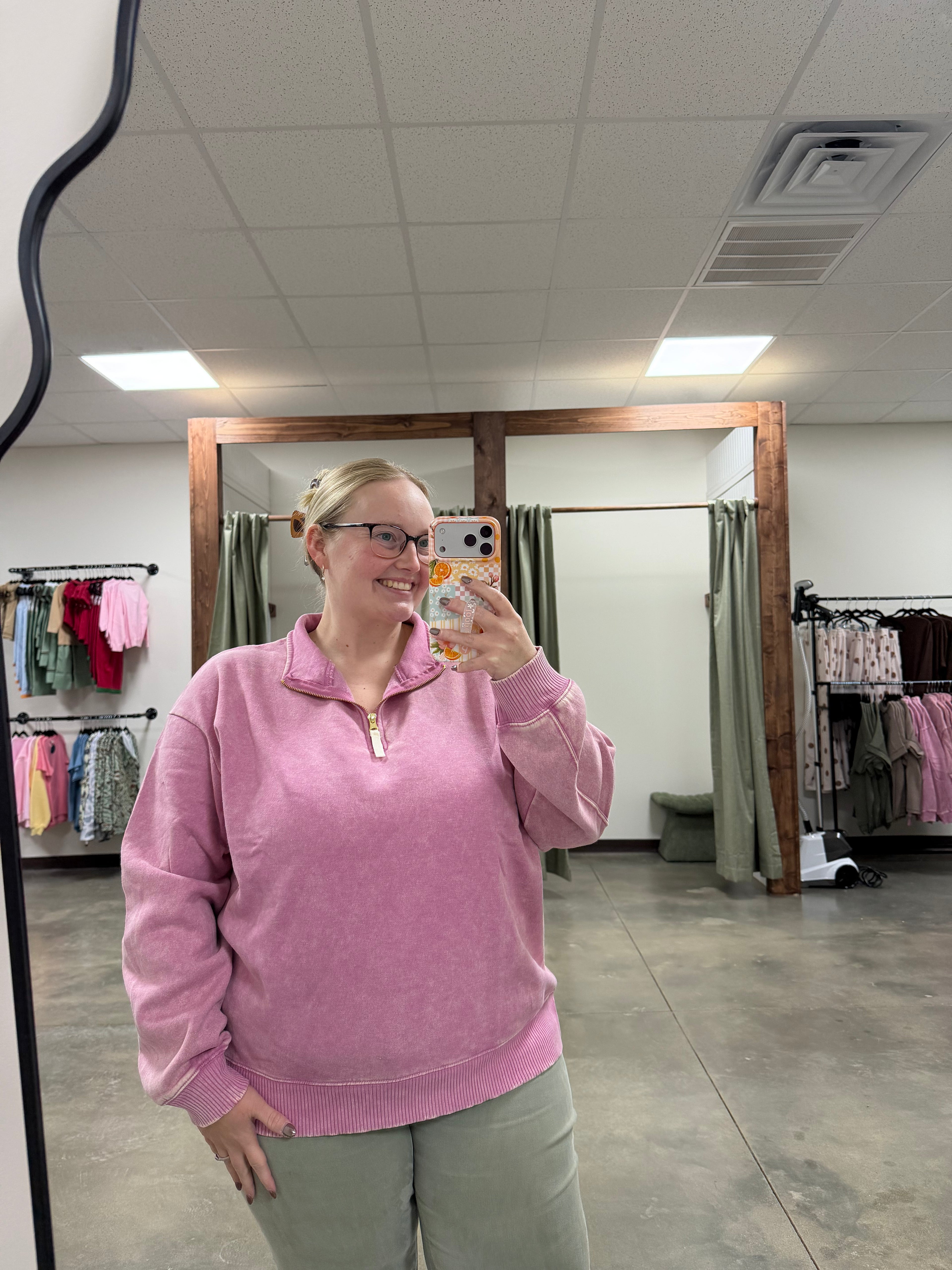 Zenana Plus Acid Wash Fleece Half Zip Sweatshirt