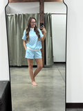 Polka Dot Trim Mock Neck Short Set