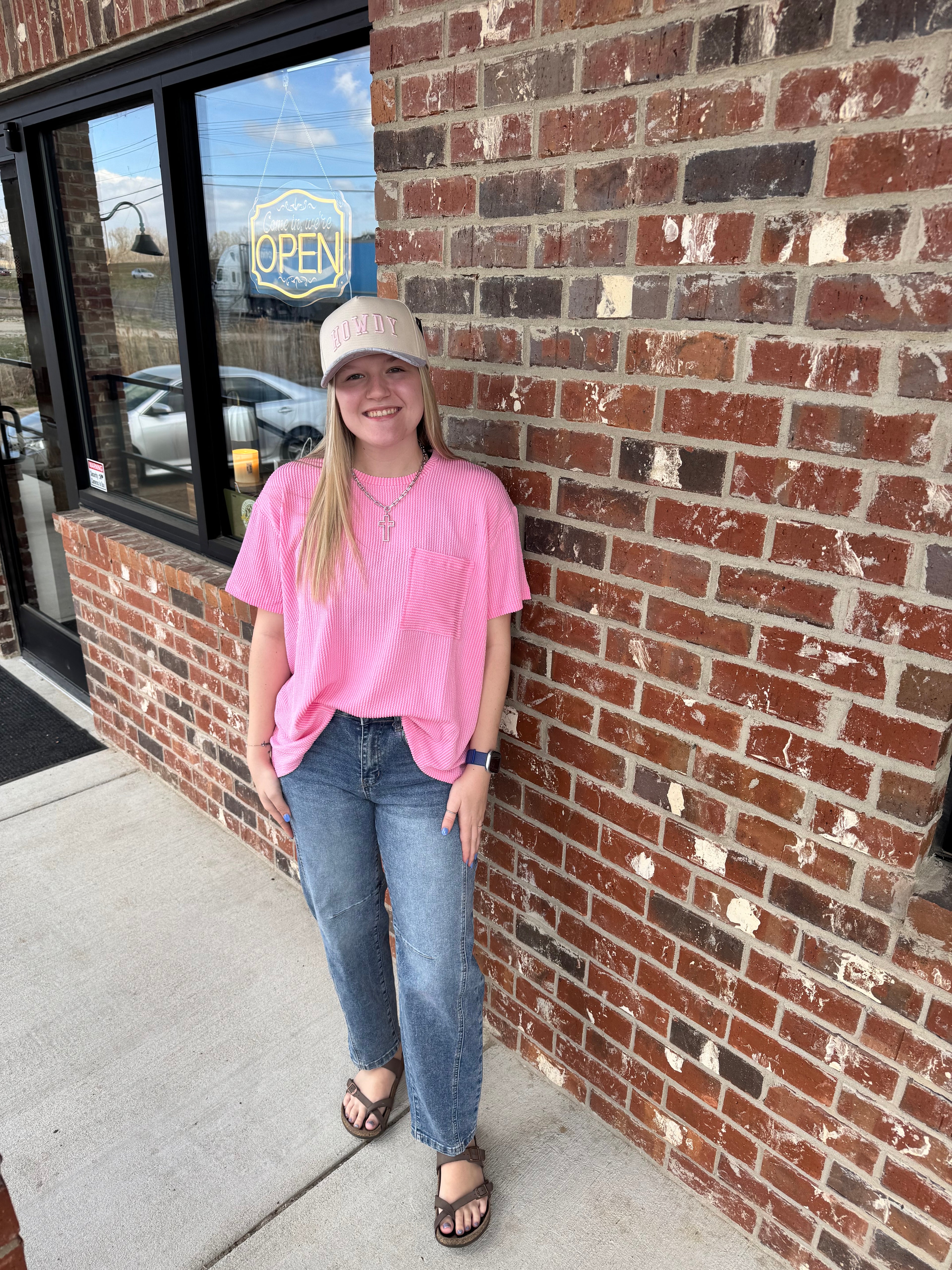 ',,....Corded Rib  Short Sleeve Front Pocket Top