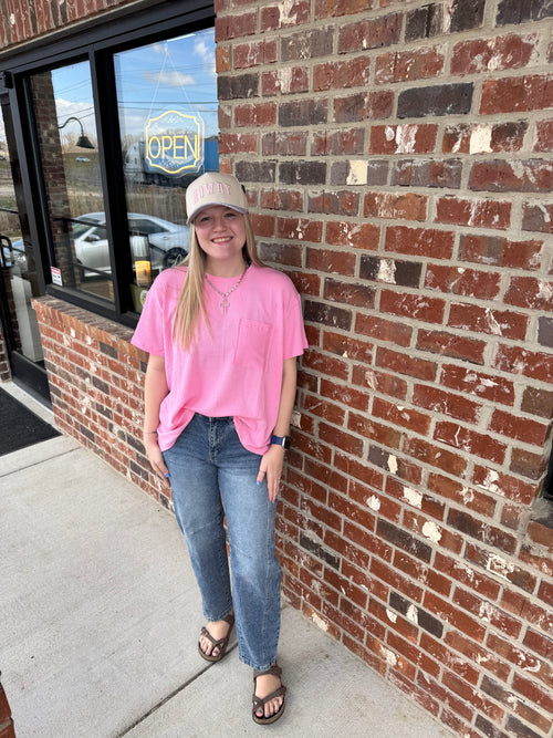 ',,....Corded Rib  Short Sleeve Front Pocket Top