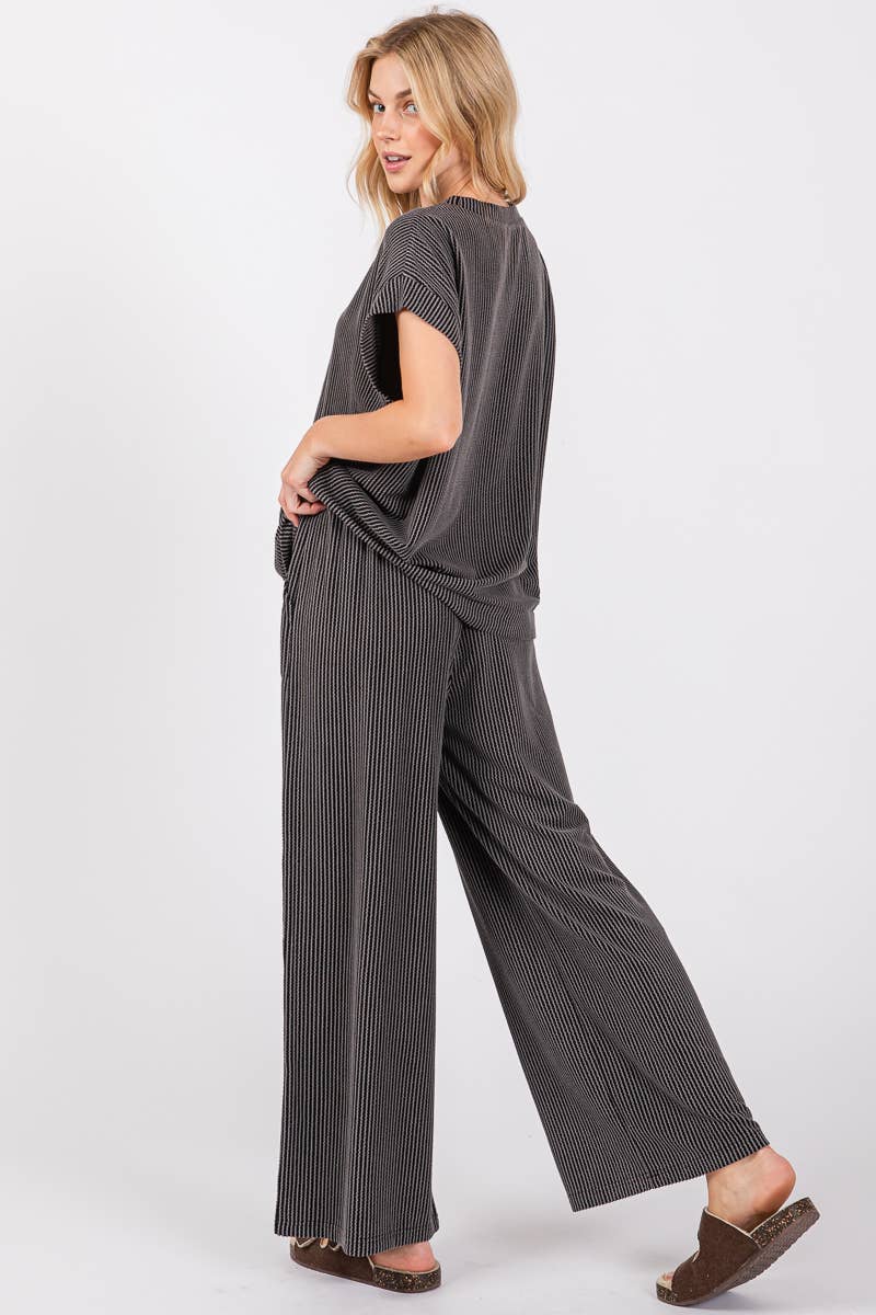 Striped Rib Knit Lounge Set