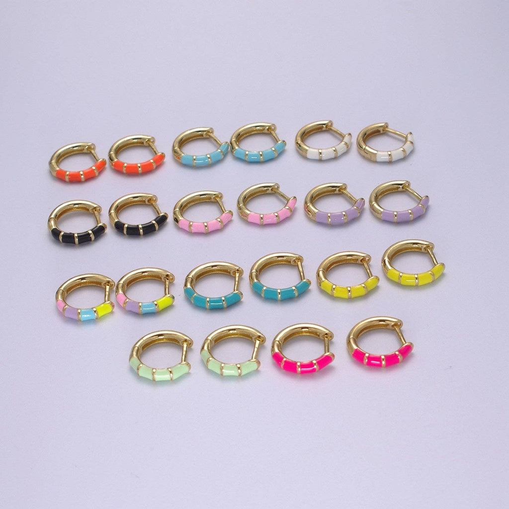 15mm Colorful Enamel Pastel Huggie Earring T164~T174