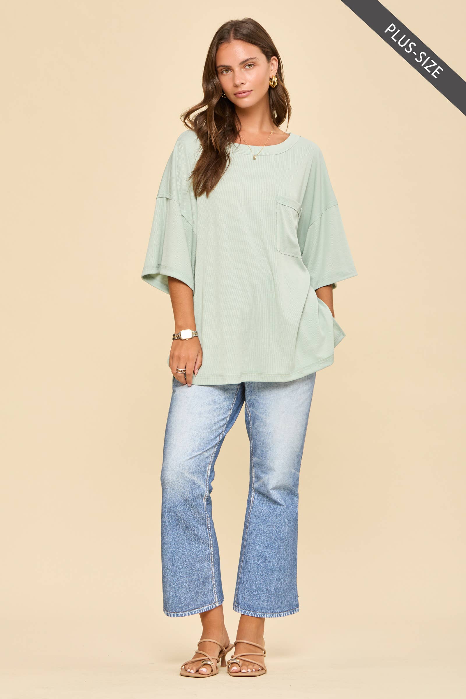 PLUS SIZE Baby Ribbed Boyfriend Knit Top