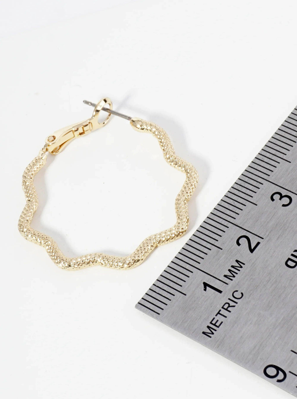 30mm Textured 14K-Gold-Dipped Abstract Wavy Latch Back Hoop Earrings