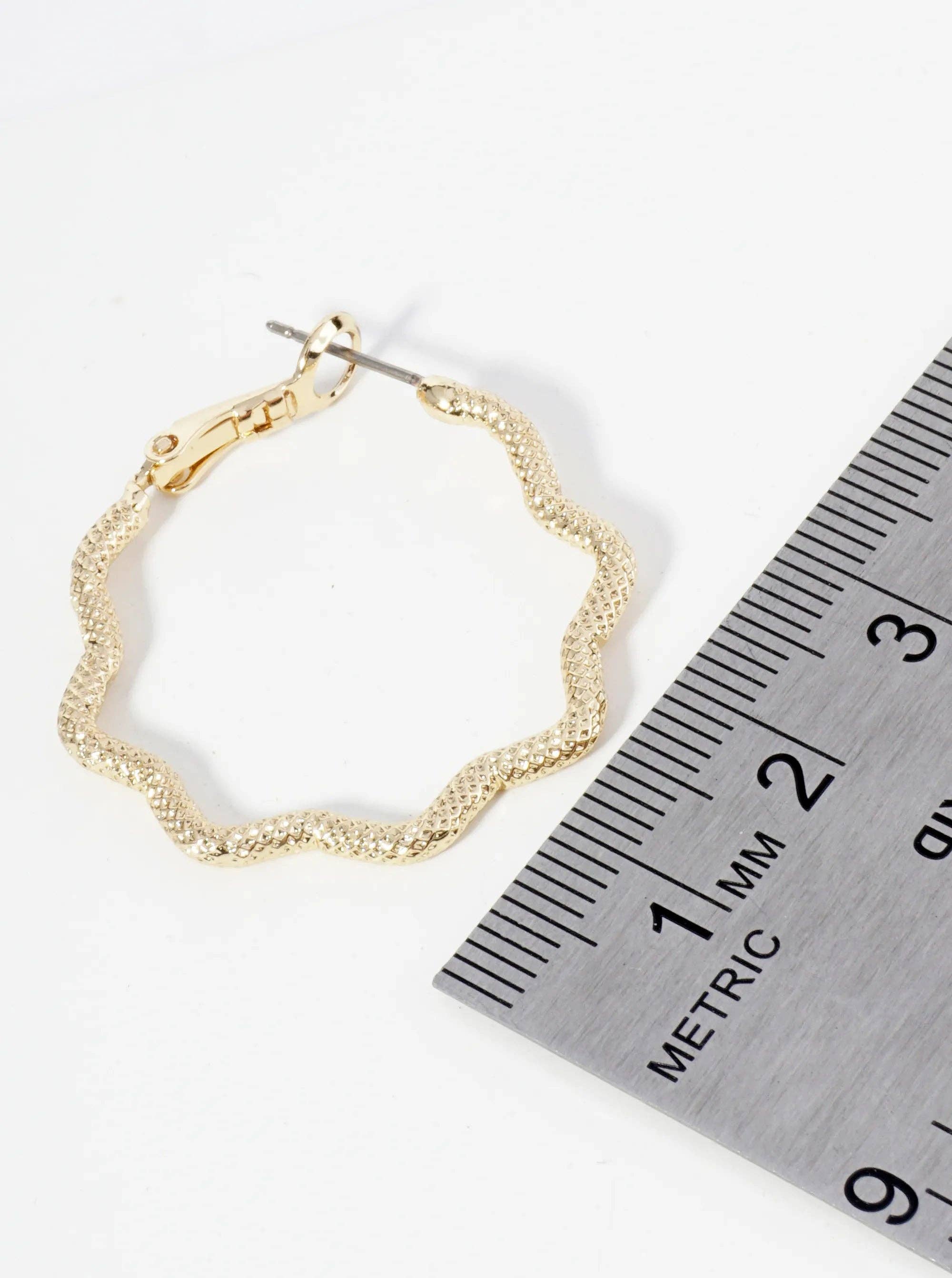 30mm Textured 14K-Gold-Dipped Abstract Wavy Latch Back Hoop Earrings