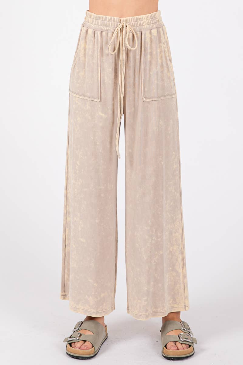 MINERAL WASHED TOP AND PANTS RIB SETS