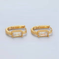 24K Gold Filled 18mm Baguette CZ Dotted Oblong Huggie Earrings | T093