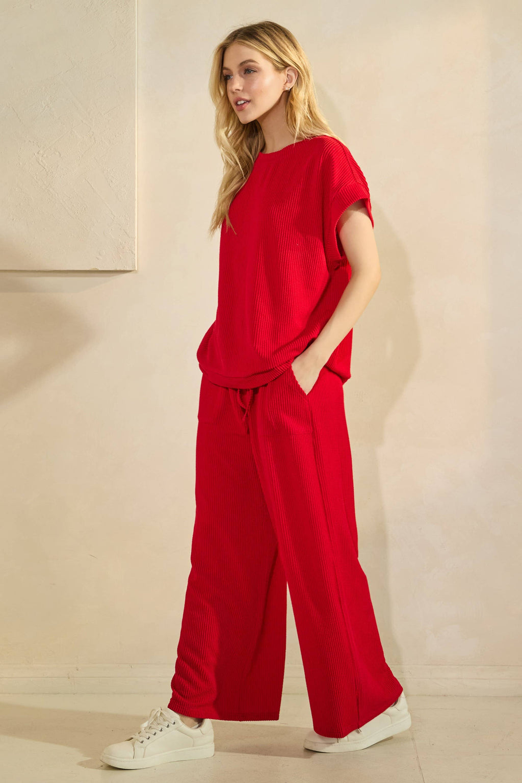 Striped Rib Knit Lounge Set