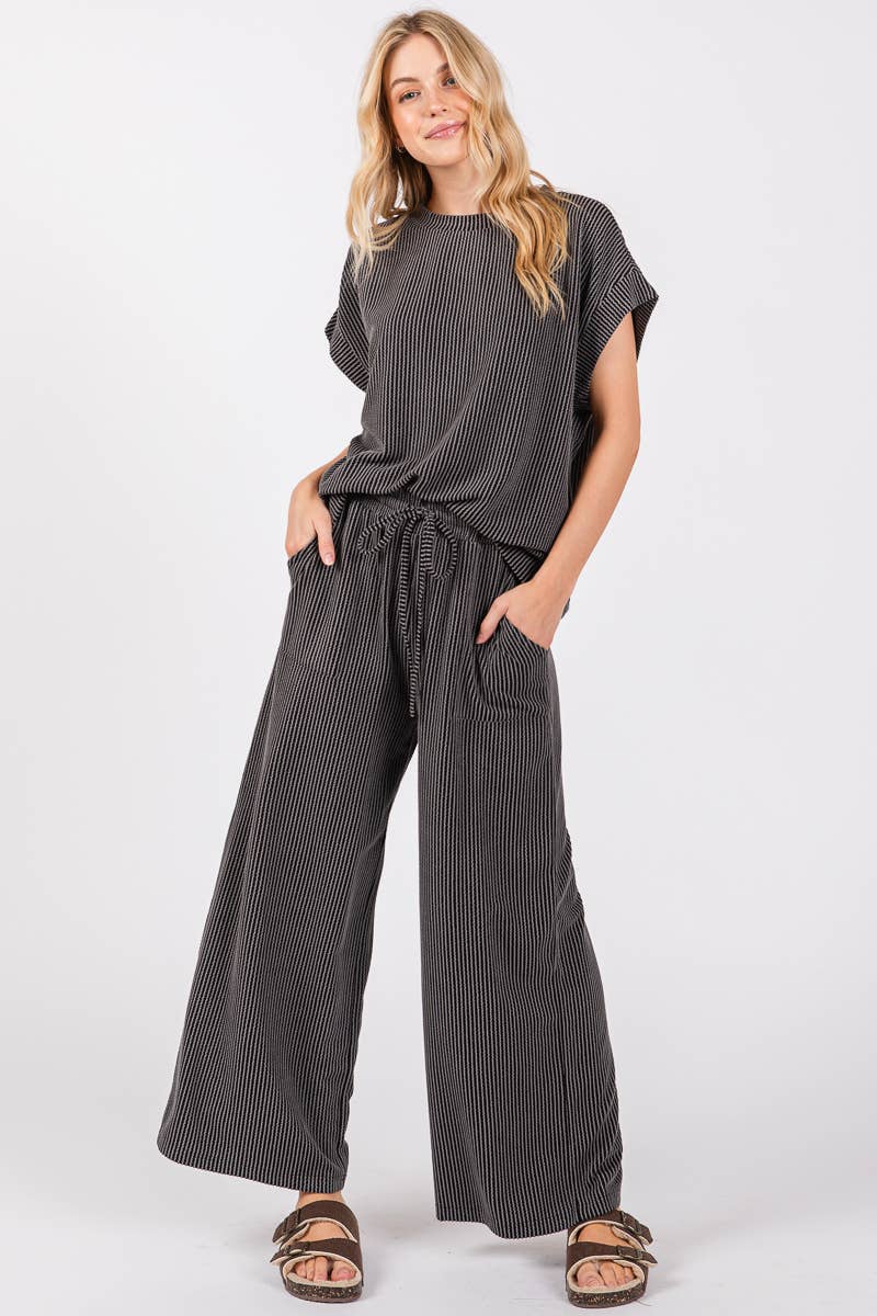 Striped Rib Knit Lounge Set