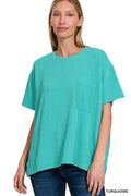 Zenana Short Sleeve Front Pocket Top