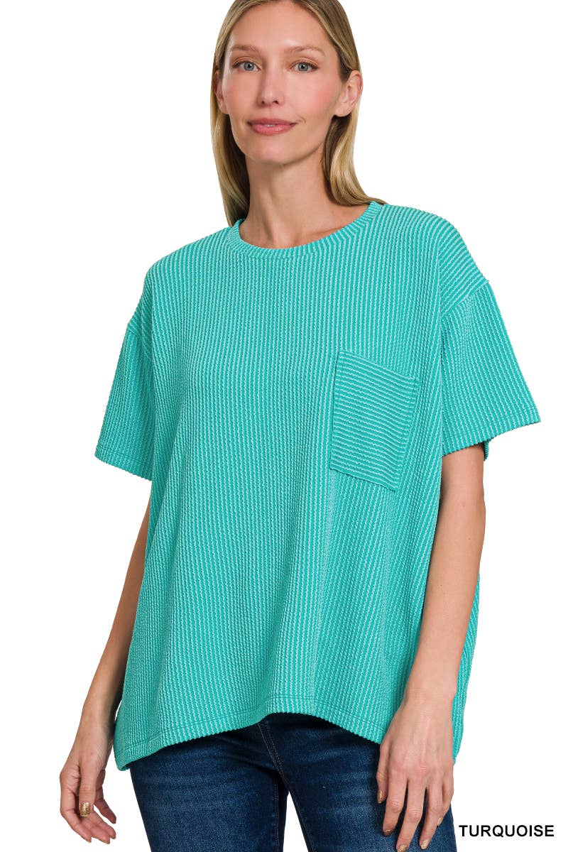 Zenana Short Sleeve Front Pocket Top