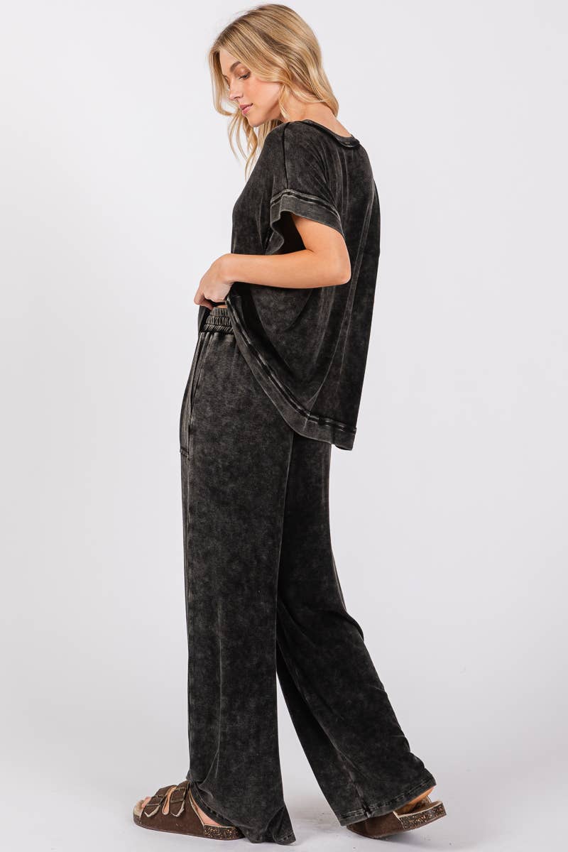 MINERAL WASHED TOP AND PANTS RIB SETS