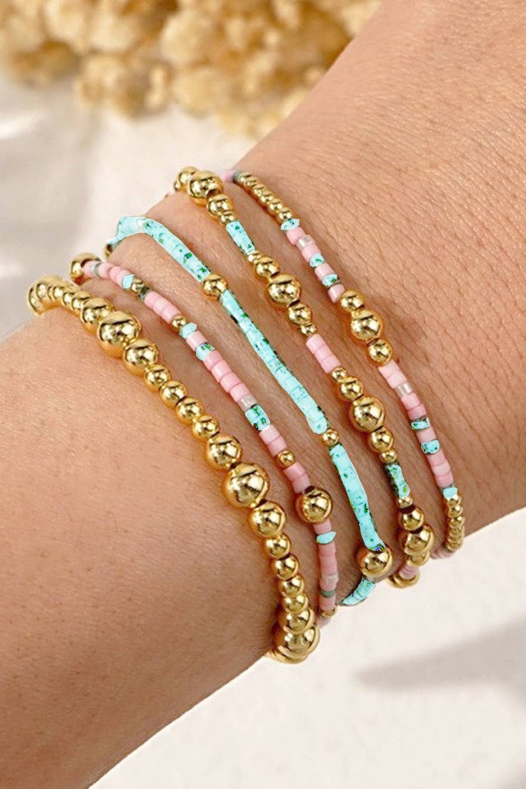 MULTI LAYER BLUE/PINK CHAIN LINK BRACELET
