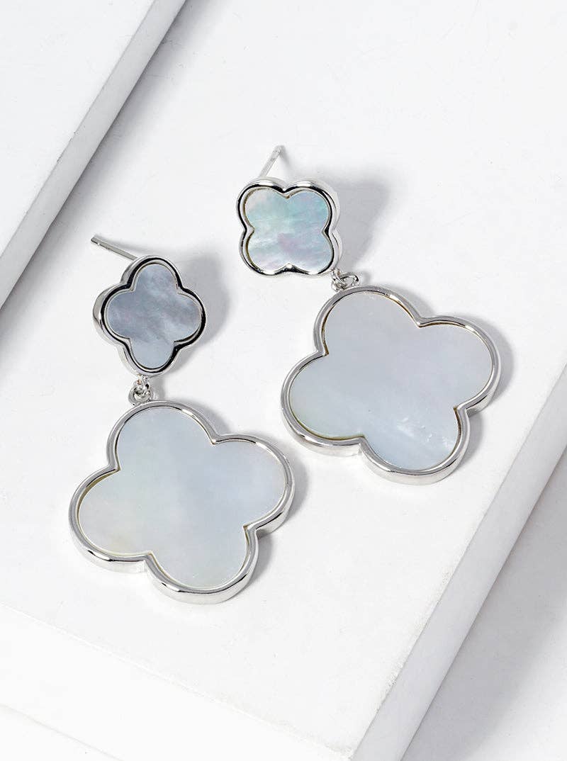 18K Gold Dipped Double Quatrefoil Drop Dangle Post Earrings