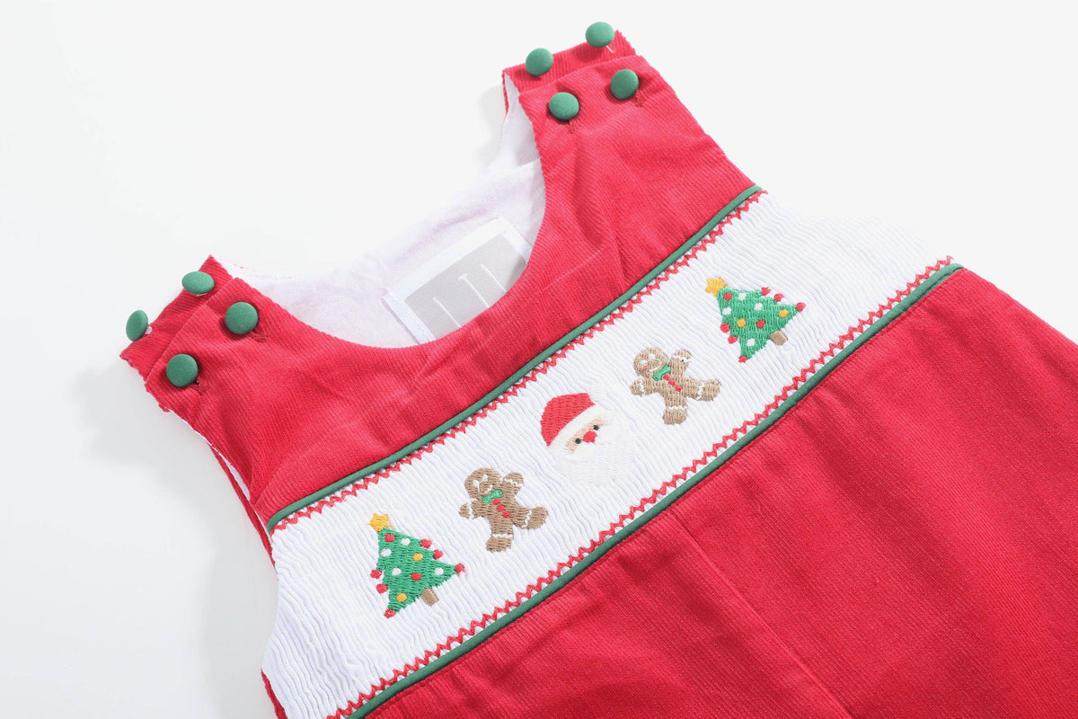 Red Corduroy Christmas Smocked Longalls