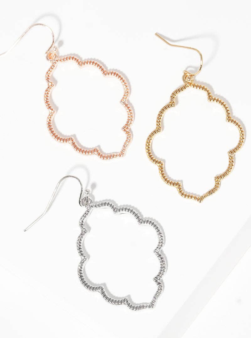 Textured Metal Moroccan Shape Dangle Drop Earrings