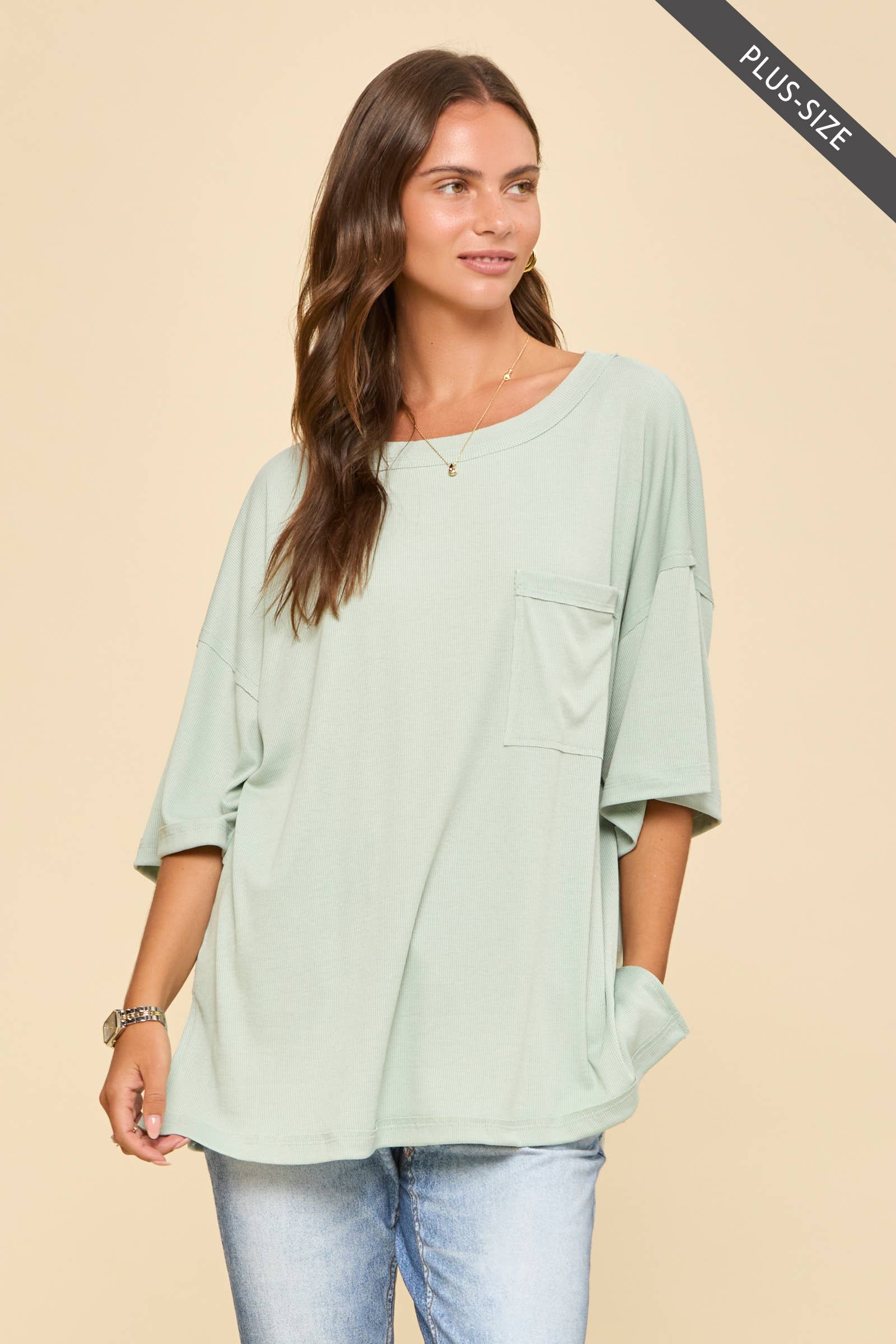 PLUS SIZE Baby Ribbed Boyfriend Knit Top