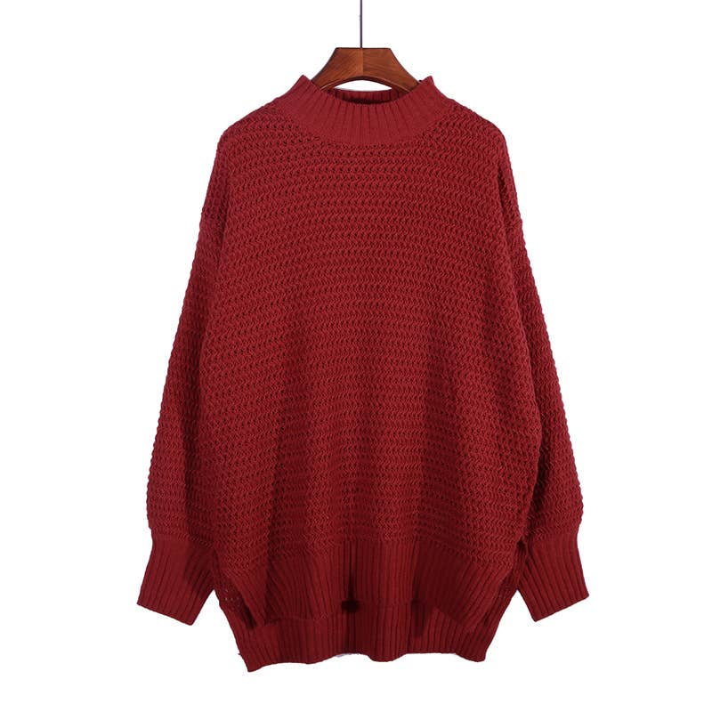 Chunky knit side split  plain knit sweater jumper
