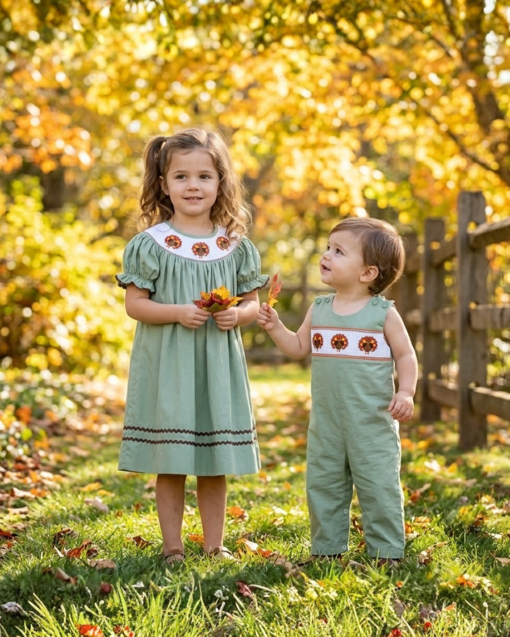 Sage Green Turkey Smocked Bishop Dress