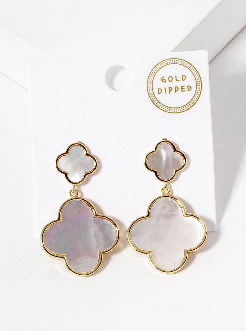 18K Gold Dipped Double Quatrefoil Drop Dangle Post Earrings