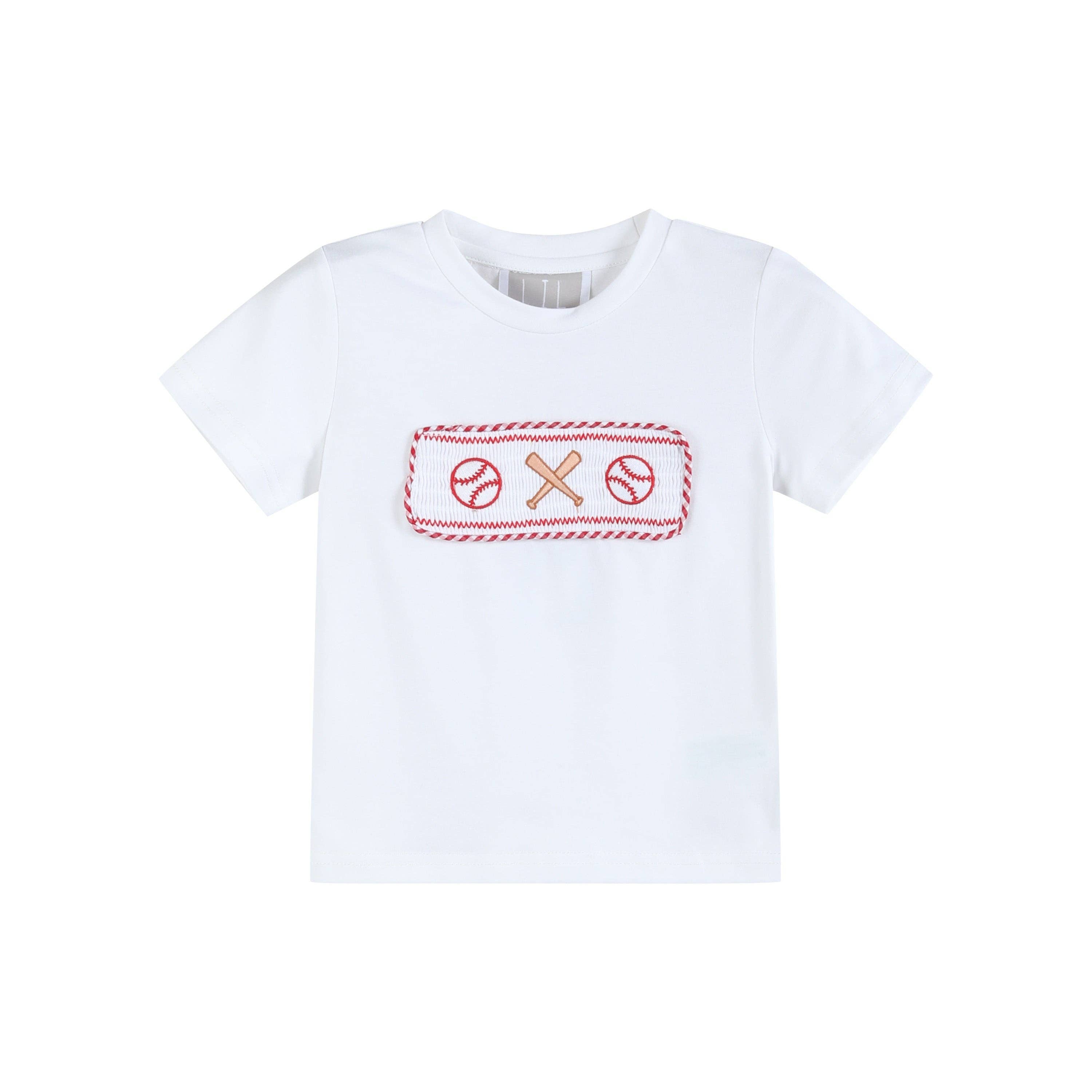 Baseball Smocked Shirt and Red Gingham Shorts Set