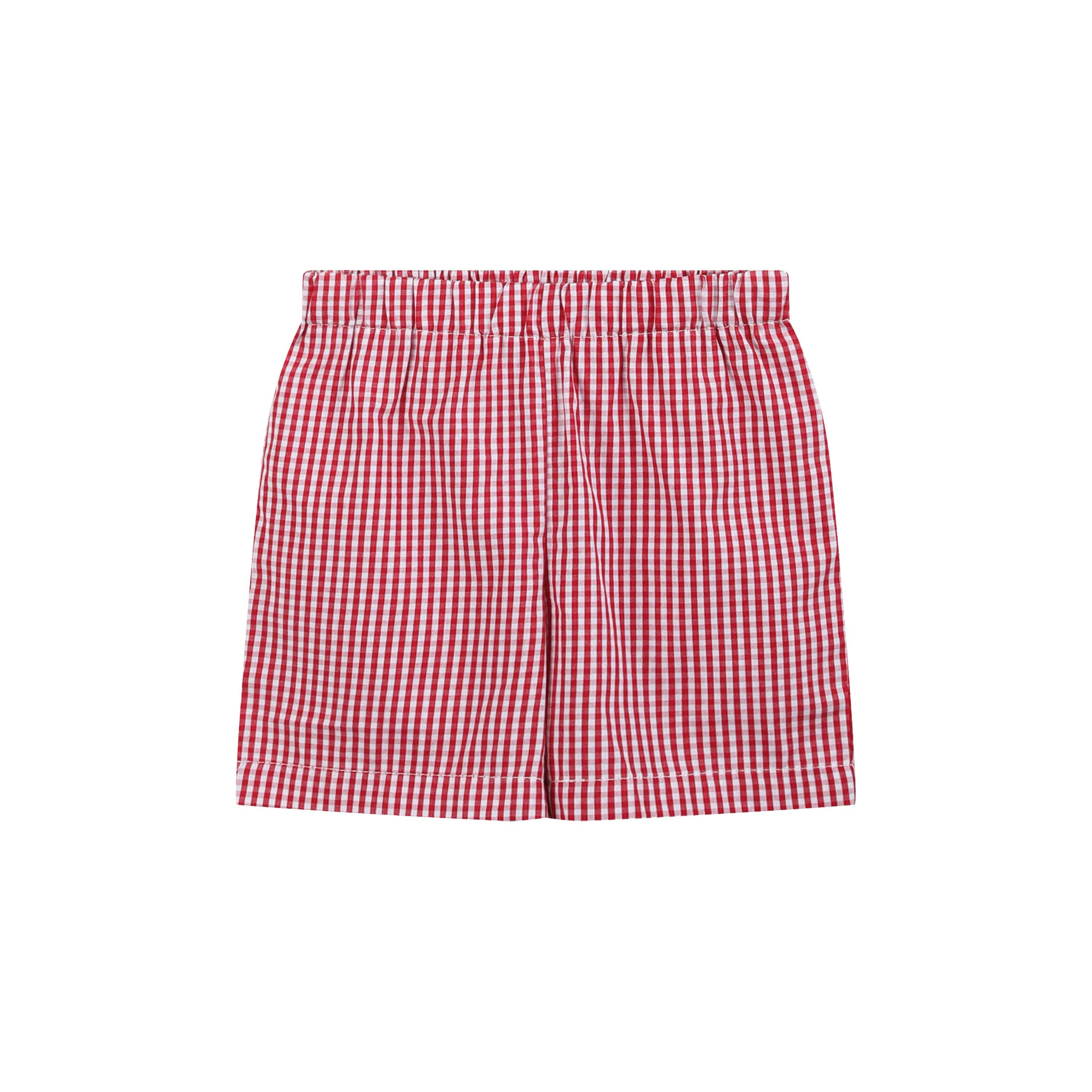 Baseball Smocked Shirt and Red Gingham Shorts Set
