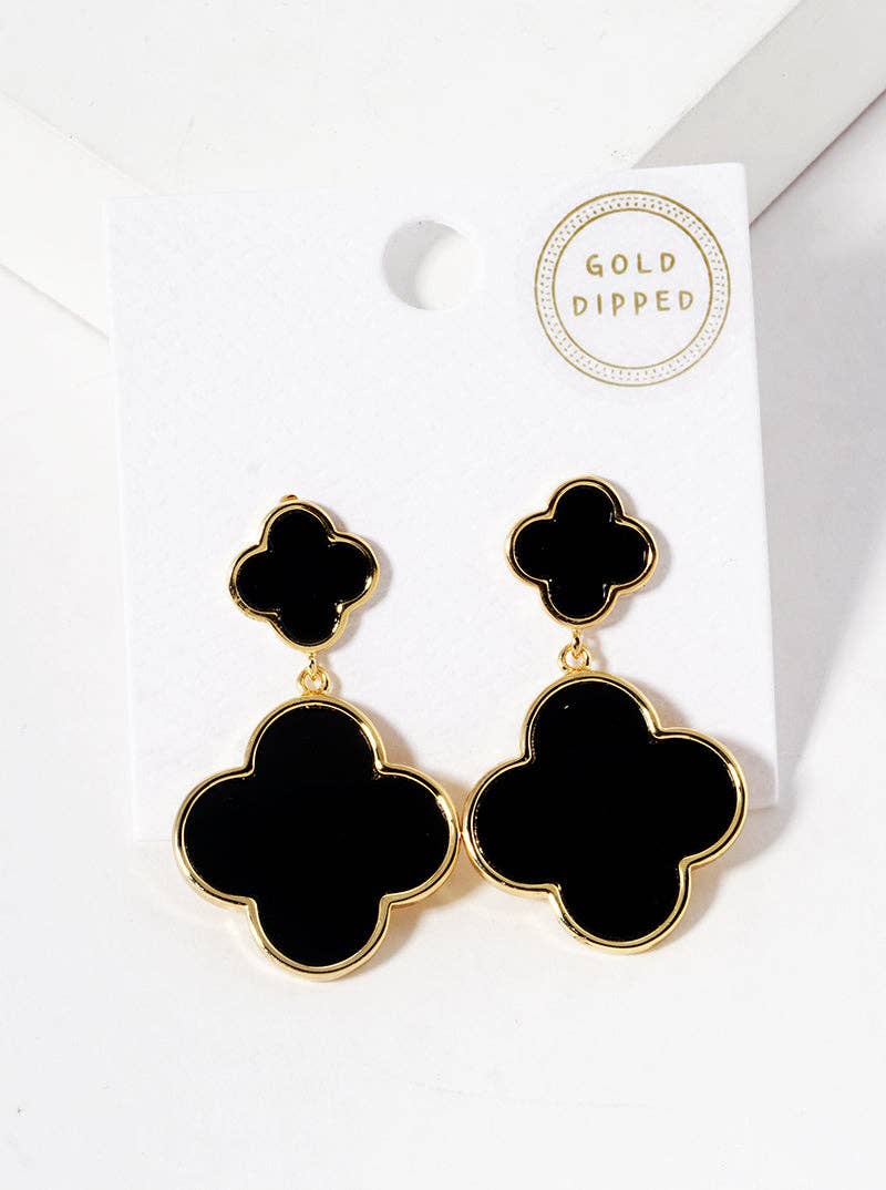 18K Gold Dipped Double Quatrefoil Drop Dangle Post Earrings