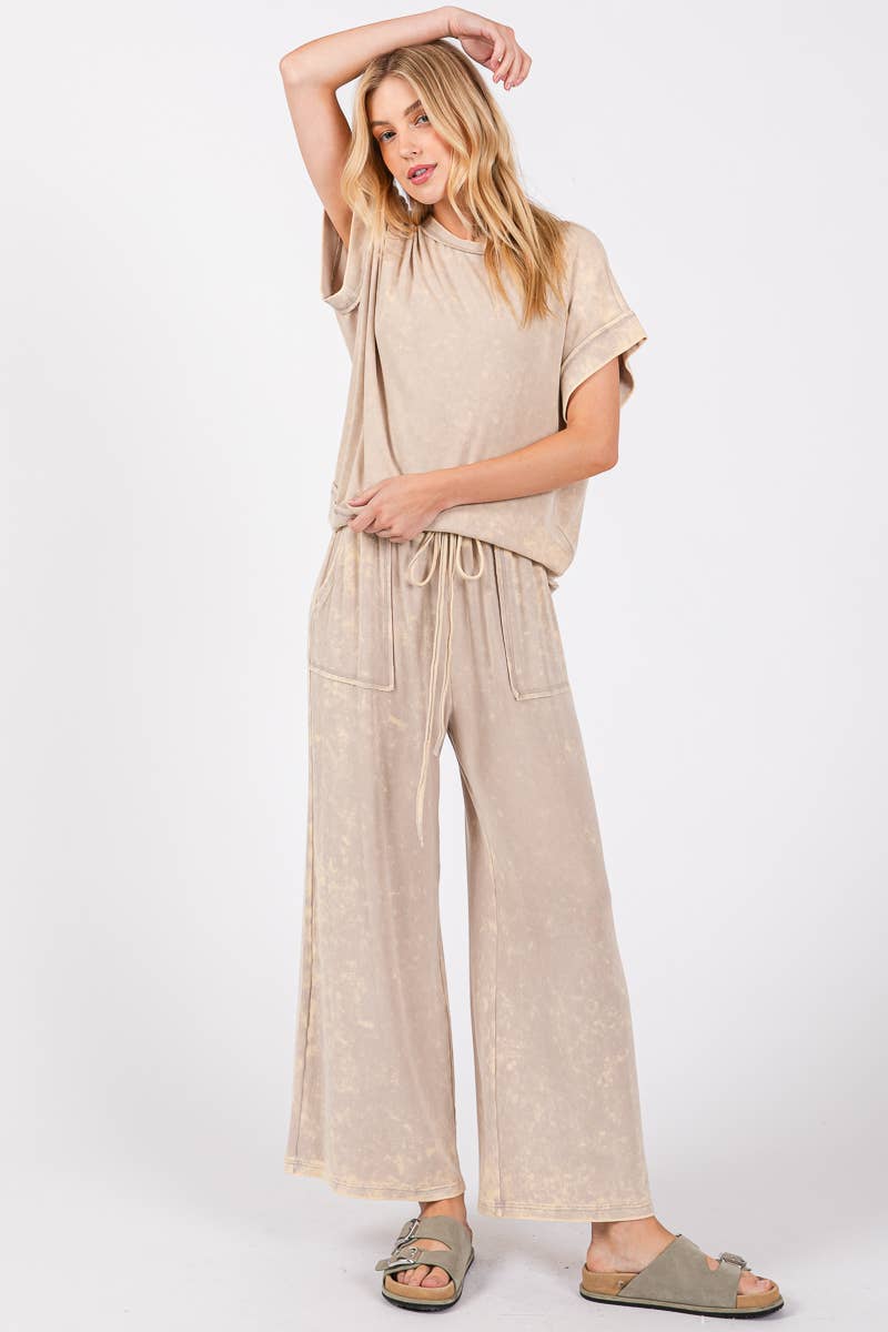 MINERAL WASHED TOP AND PANTS RIB SETS