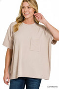 ',,....Corded Rib  Short Sleeve Front Pocket Top