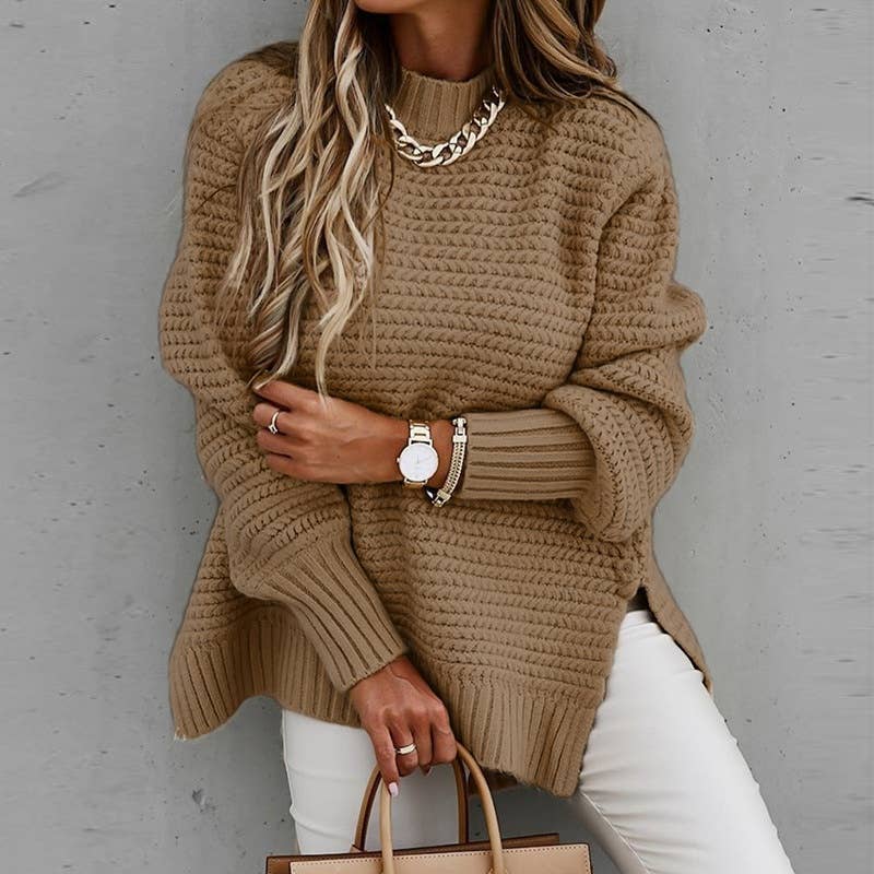 Chunky knit side split  plain knit sweater jumper