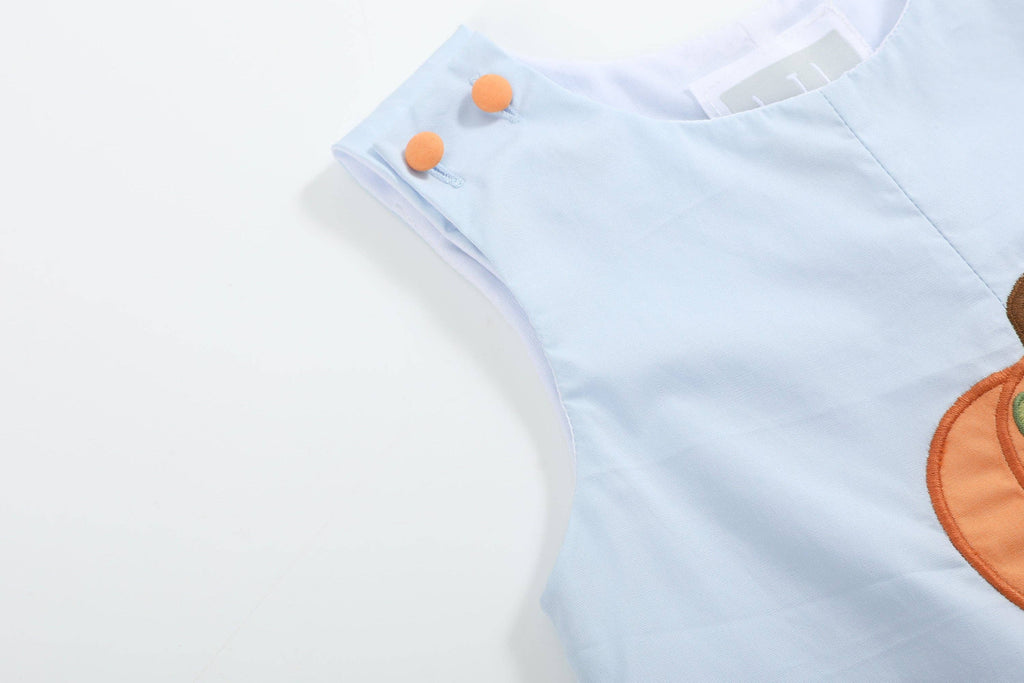Light Blue Pumpkin Applique Overalls